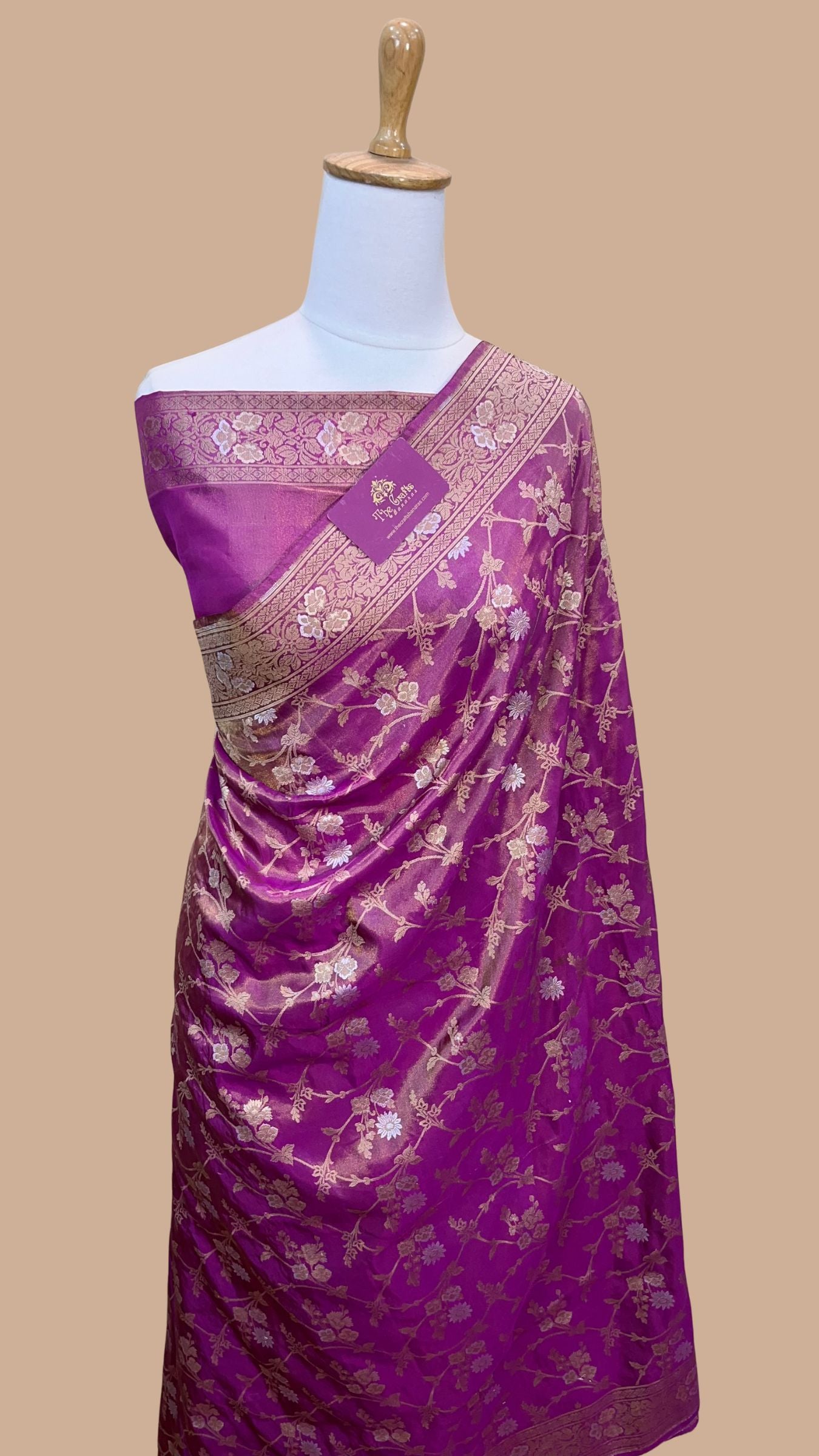 Pure Katan Silk Handloom Banarasi Saree - All over Sona Roopa Jaal work