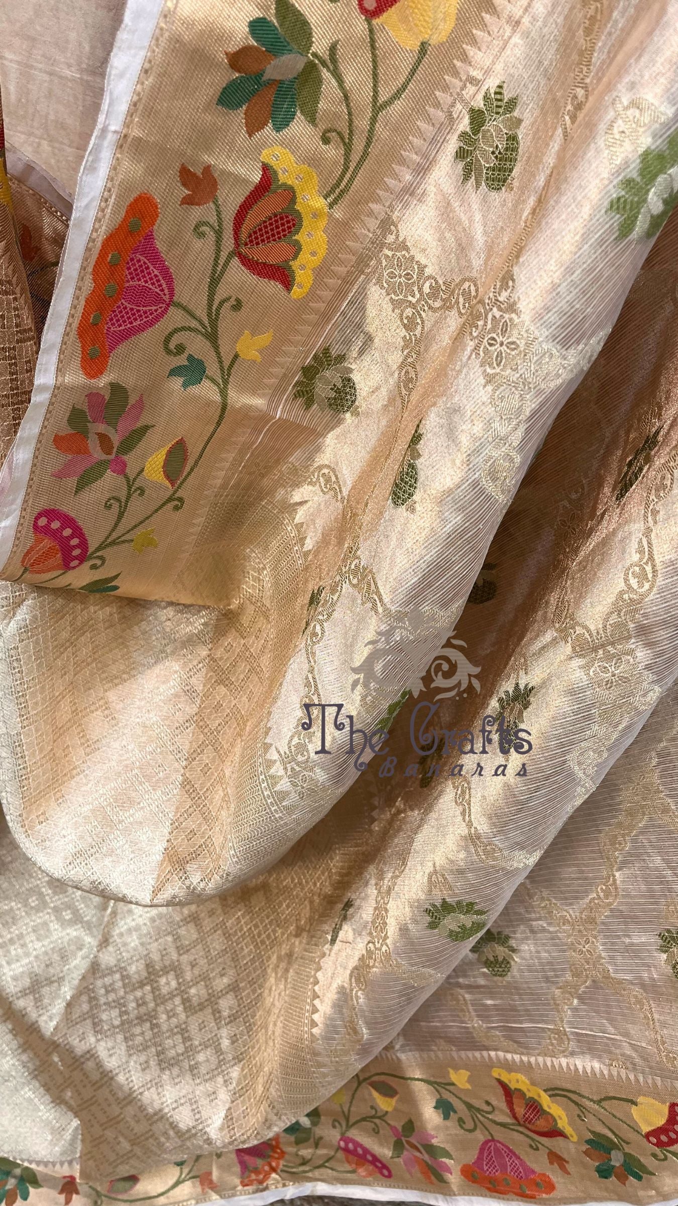 Pure Zari Kota Tissue Silk Handloom  Banarasi Saree - Meenakari