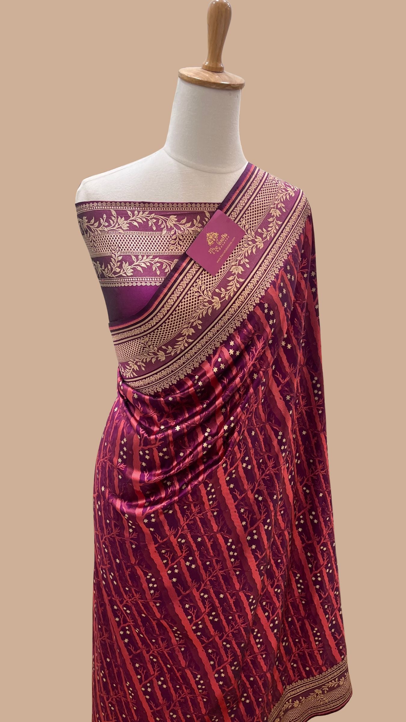 Pure Katan Silk Handloom Banarasi Saree - Jaal With Meenakari