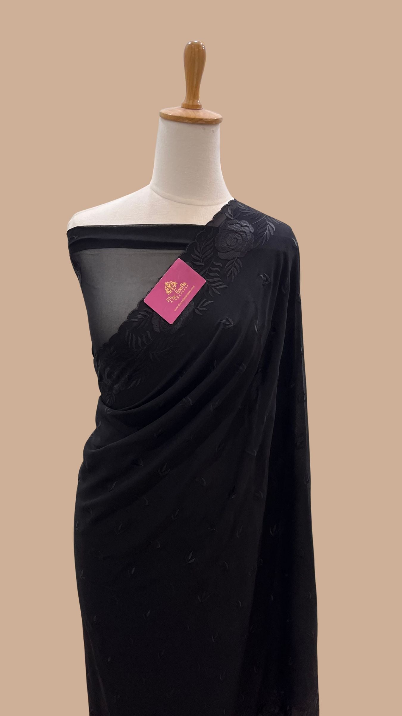 Pure Georgette Chikankari Handloom Banarasi Saree