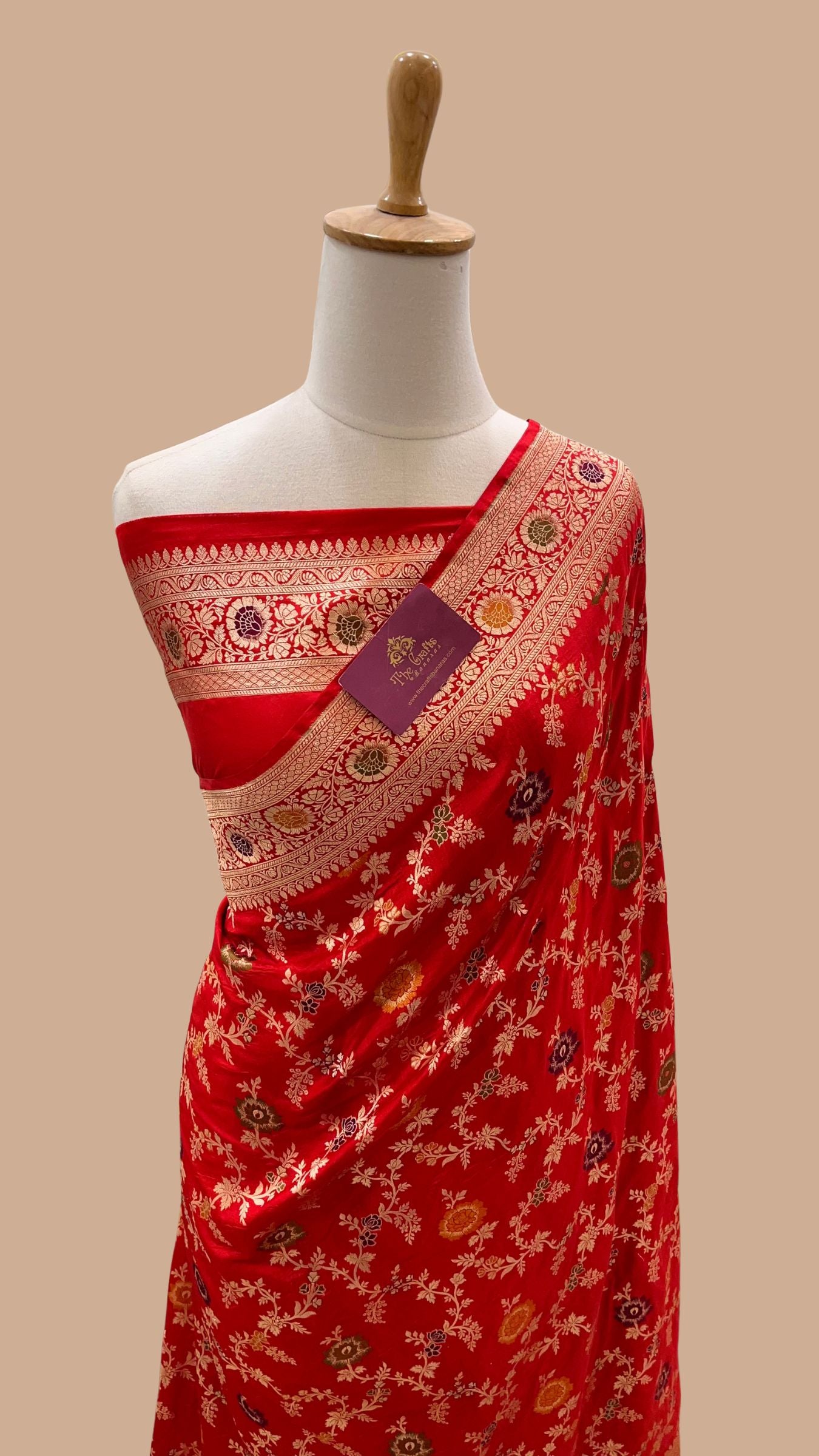 Pure Katan Silk Handloom Banarasi Saree - Jaal With Meenakari