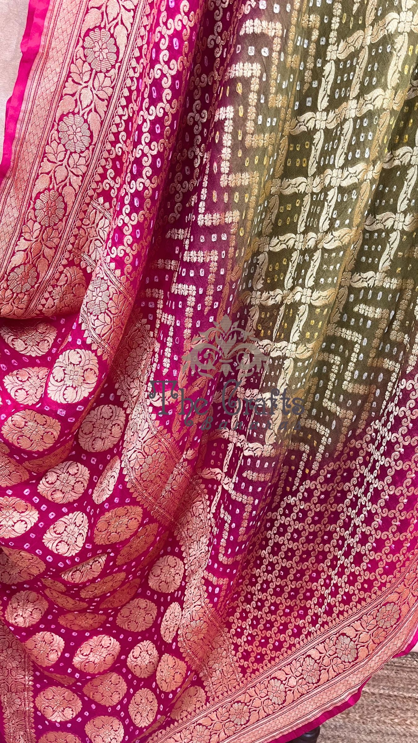 Pure Georgette Banarasi Handloom Bandhej Saree