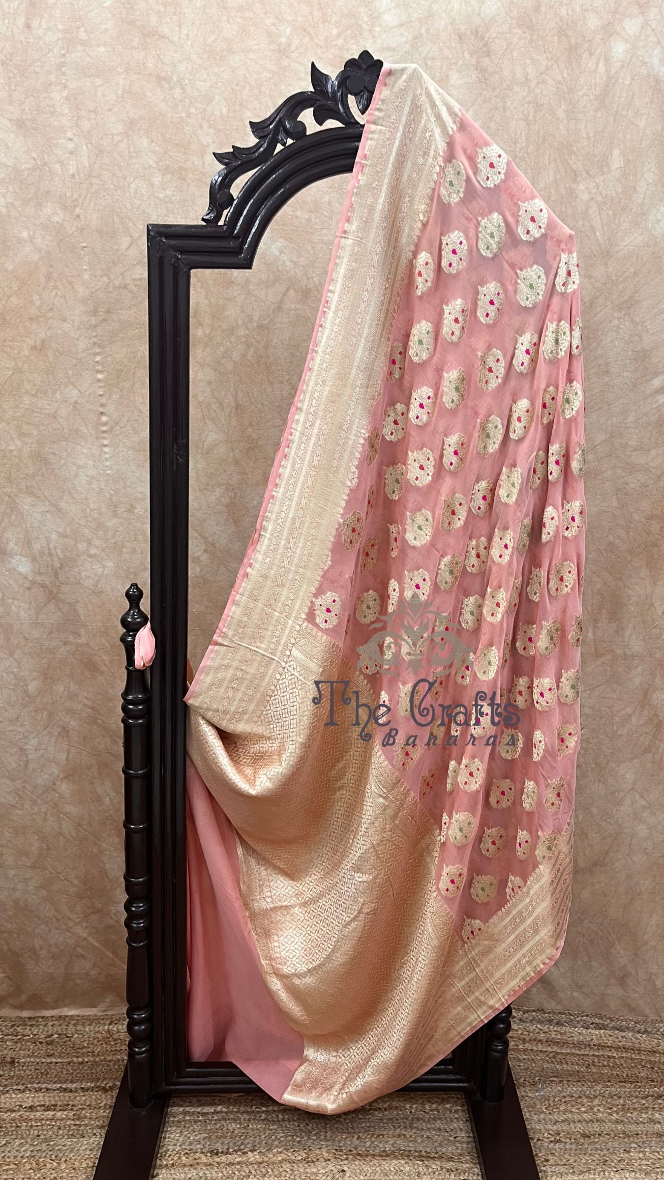 Khaddi Georgette Handloom Banarasi Saree - Jaal with Meenakari