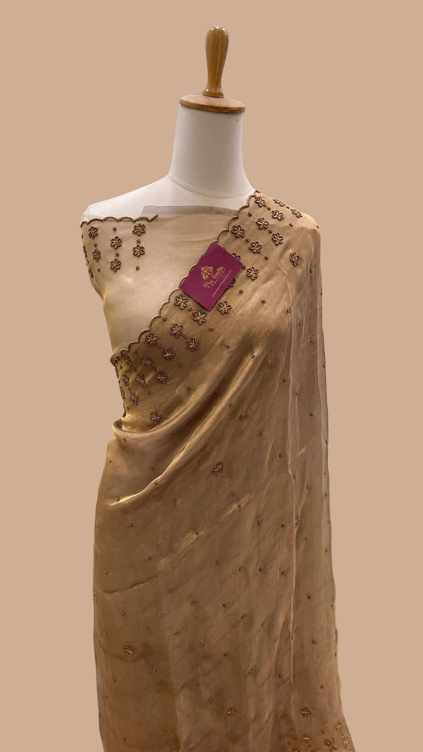 Pure Kora Tissue Silk Banarasi Saree - handwork motifs