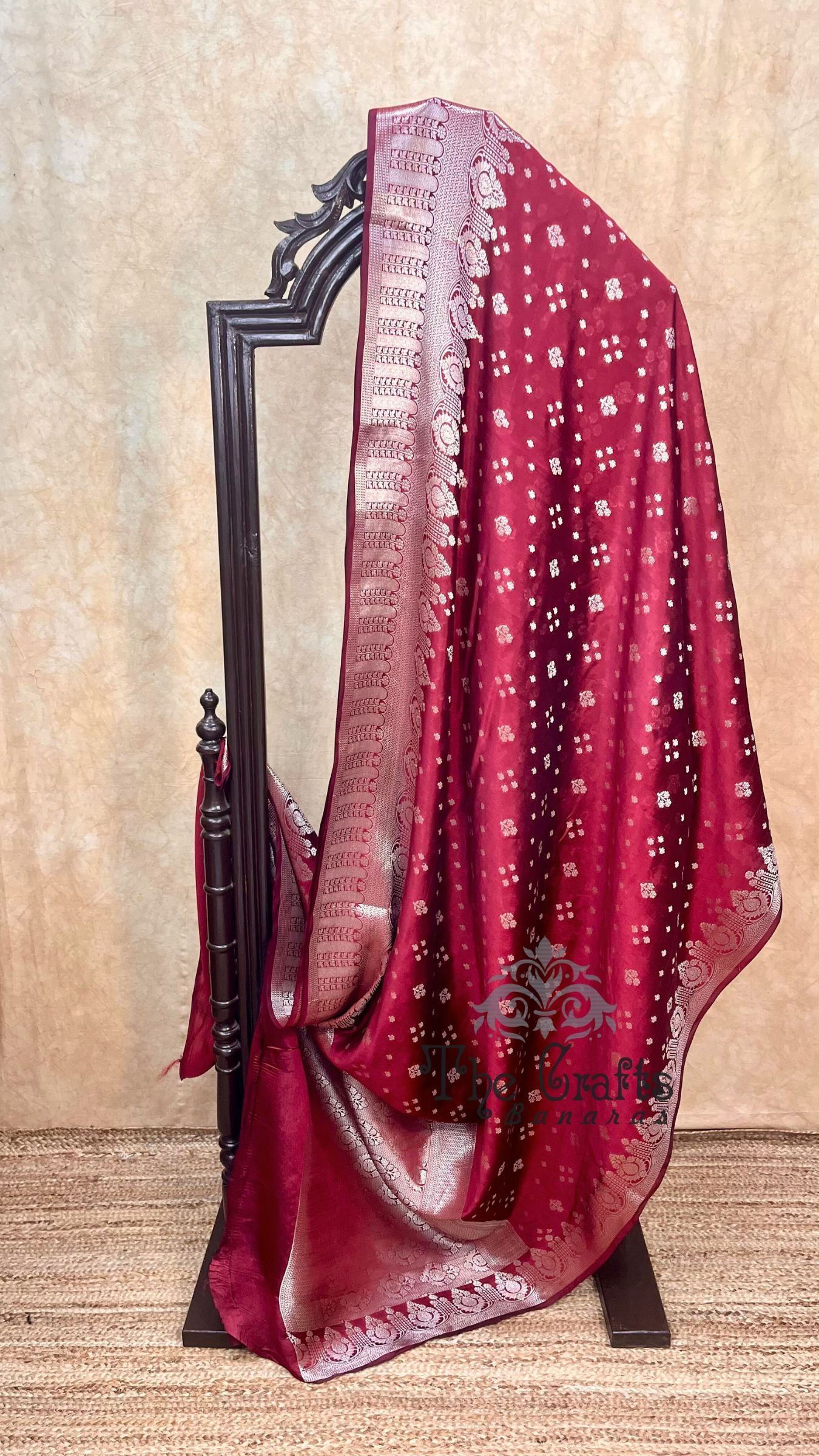 Maroon Pure Chiniya Silk Banarasi Saree