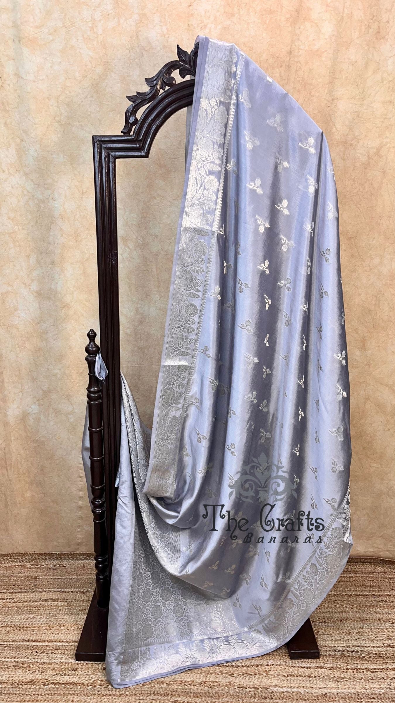 Grey Pure Chiniya Silk Banarasi Saree
