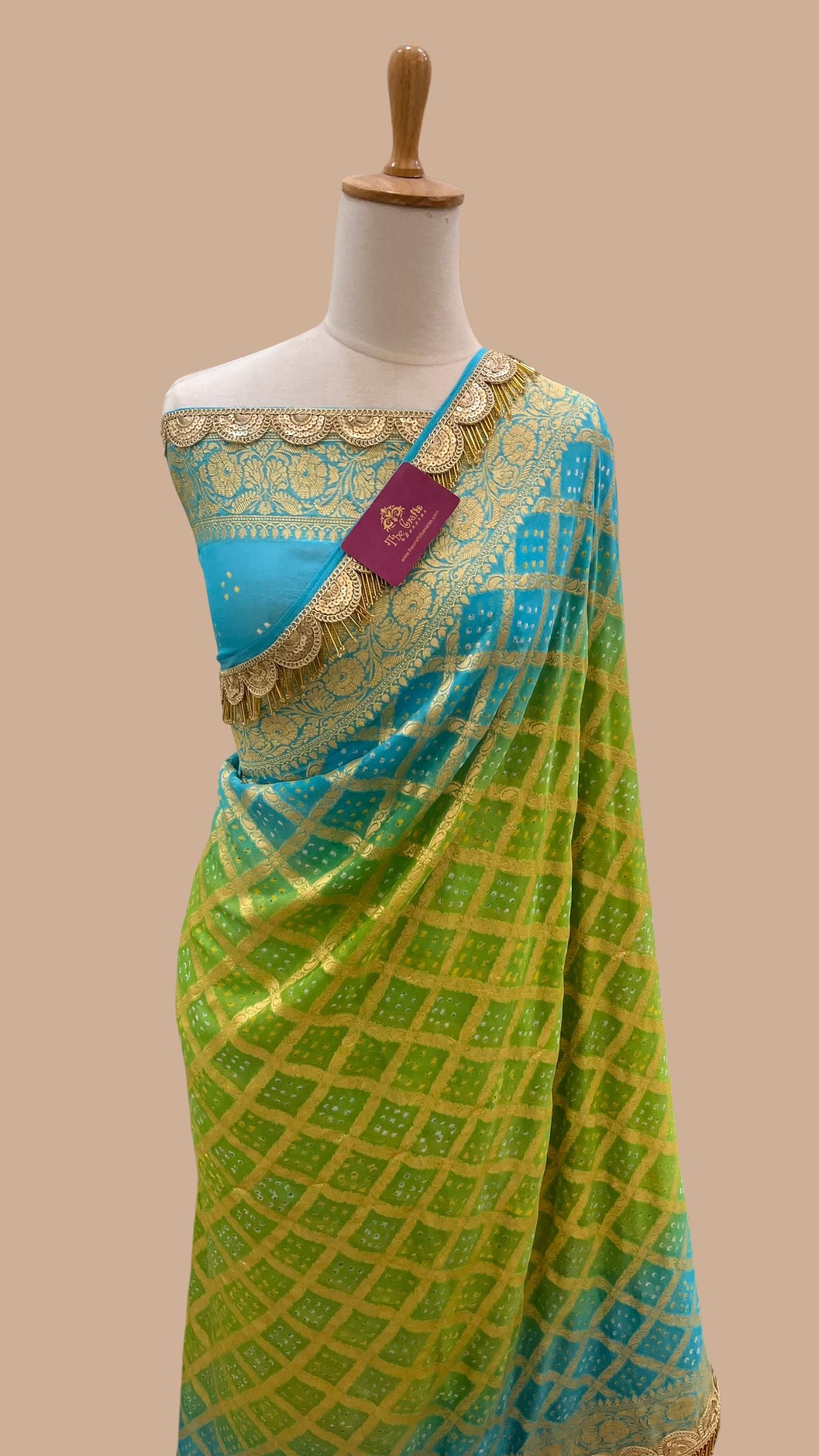 Janhvi Kapoor in Pure Georgette Banarasi Handloom Bandhej Saree