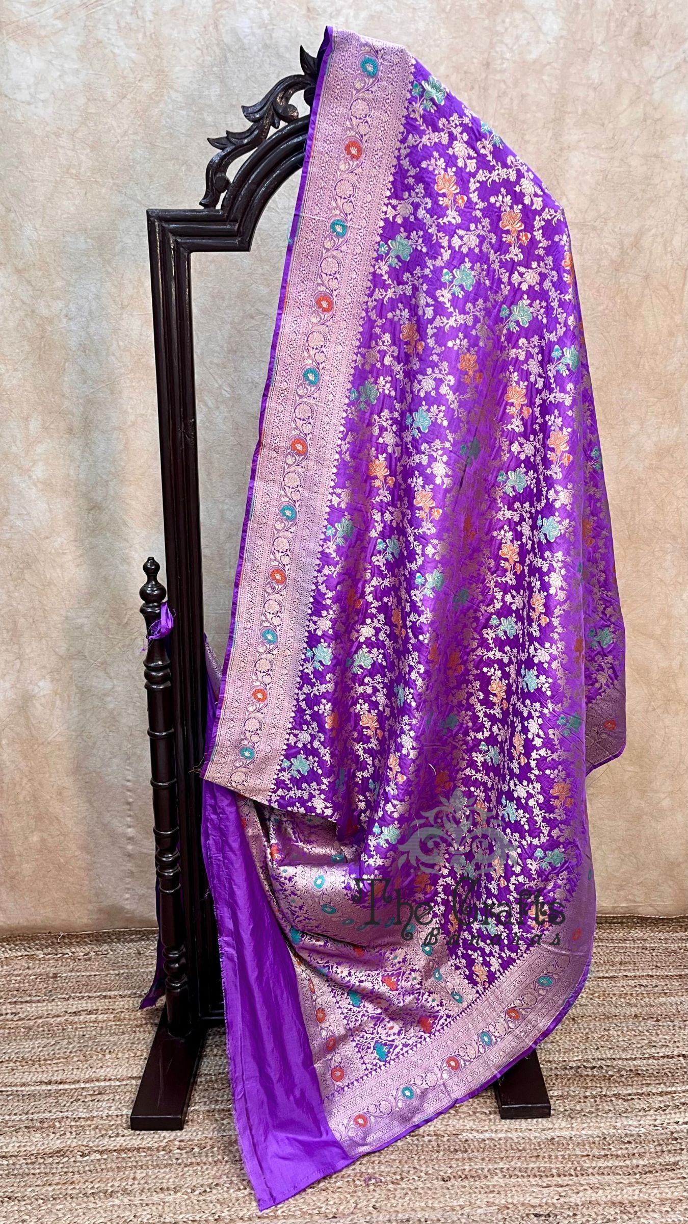 Pure Katan Silk Handloom Banarasi Saree - Jaal With Meenakari