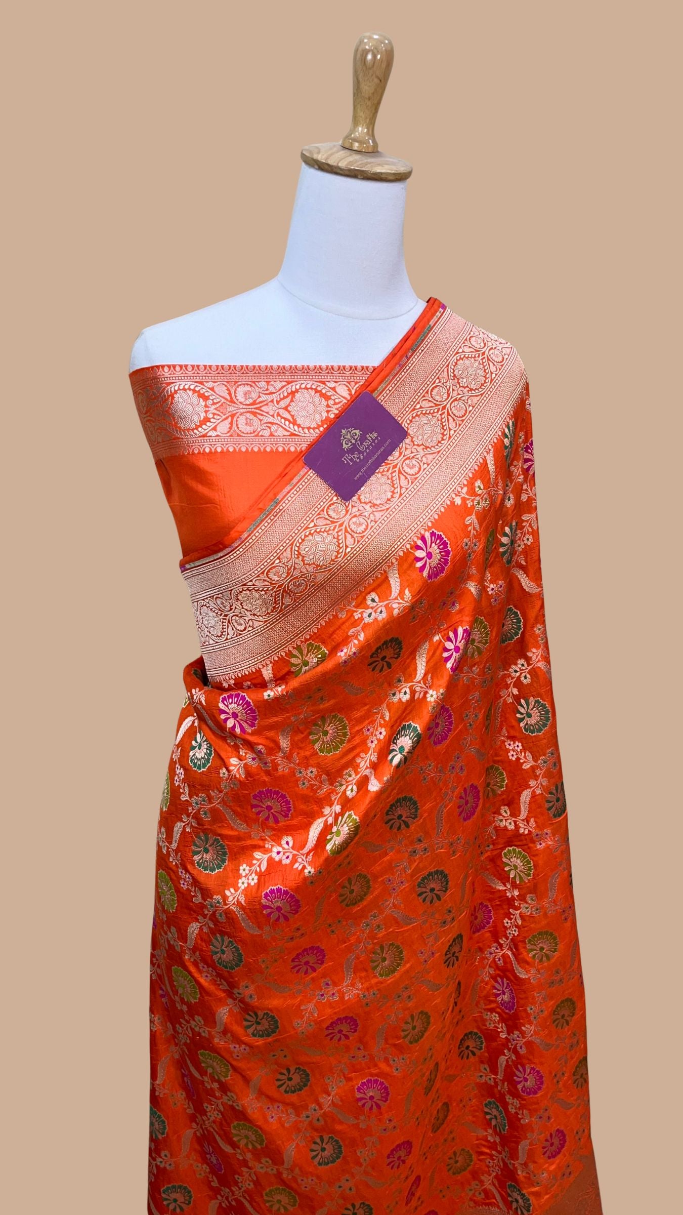 Pure Katan Silk Handloom Banarasi Saree - Jaal With Meenakari