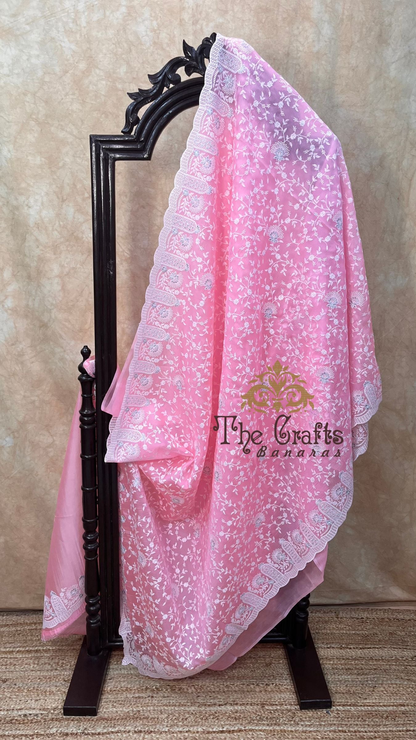 Pure Organza Silk Chikankari Handloom Banarasi Saree