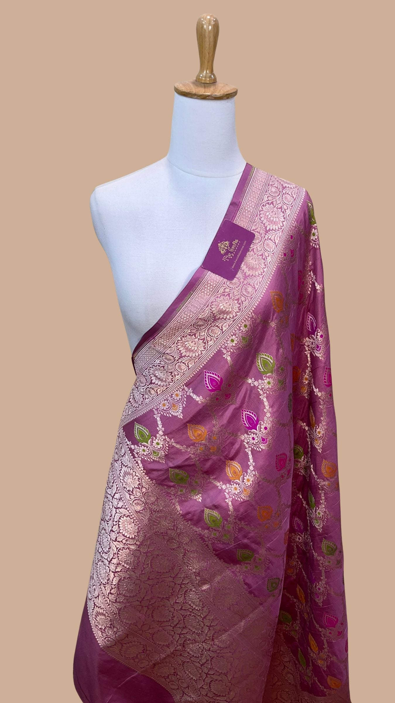 Pure Katan Silk Banarasi Handloom Dupatta - Jaal with  meenakari