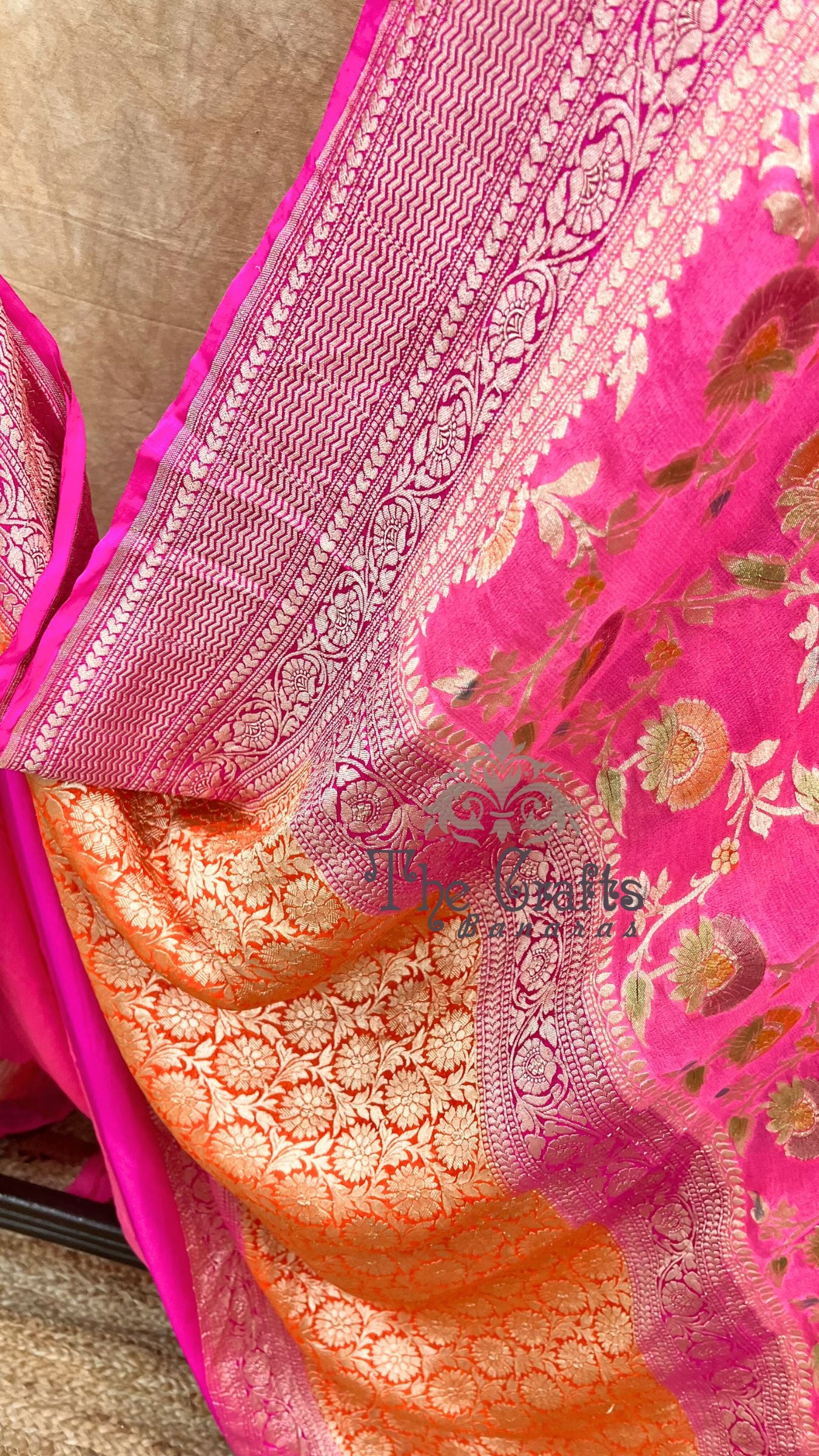 Khaddi Georgette Handloom Banarasi Saree - Water Zari