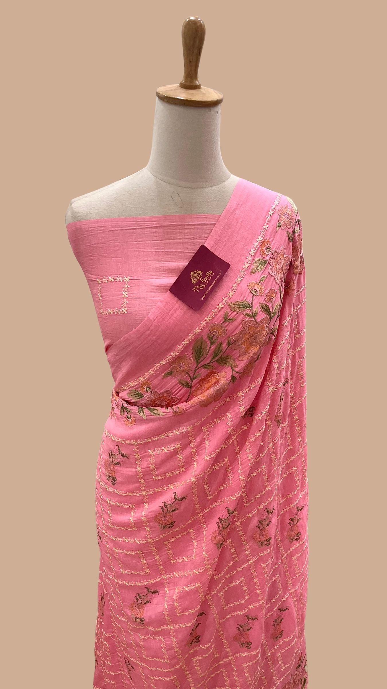 Pure Munga Silk Chikankari Handloom Banarasi Saree