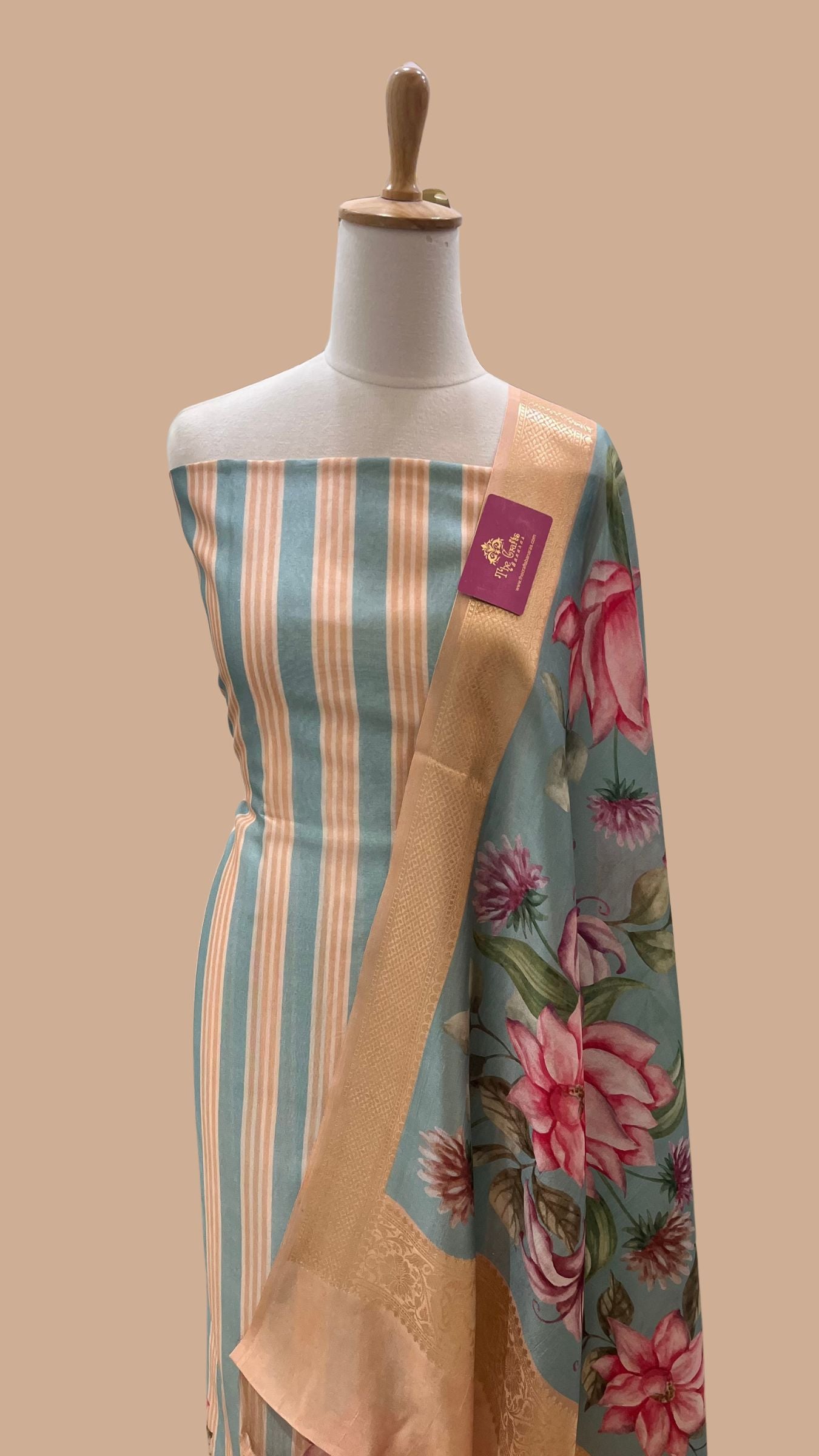 Pure Mango Silk Banarasi Dress Material - Digital Print All over