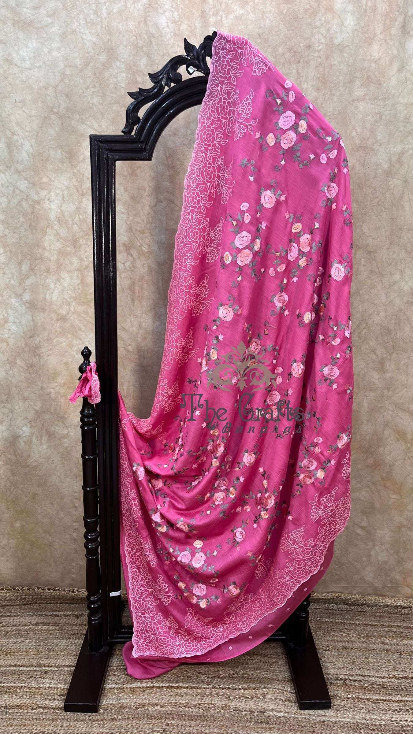 Pure Munga Silk Banarasi Saree - Chikankari all over