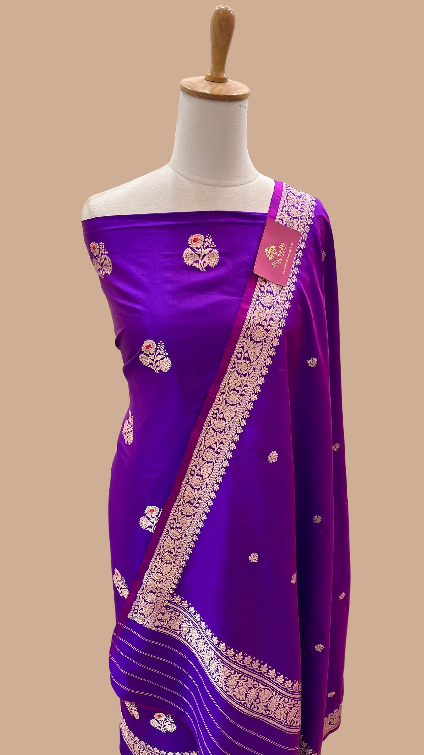 Pure Katan Silk Handloom Banarasi Dress Material - with kadhua motis