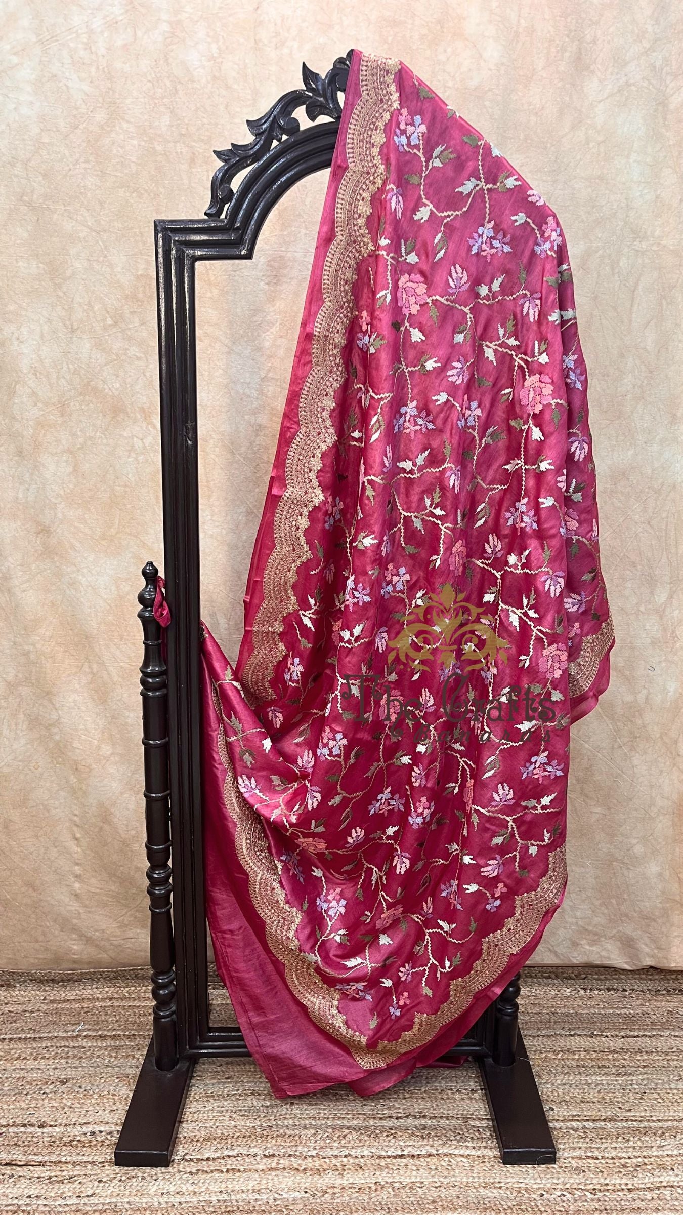 Pure Tussar Silk Chikankari Handloom Banarasi Saree