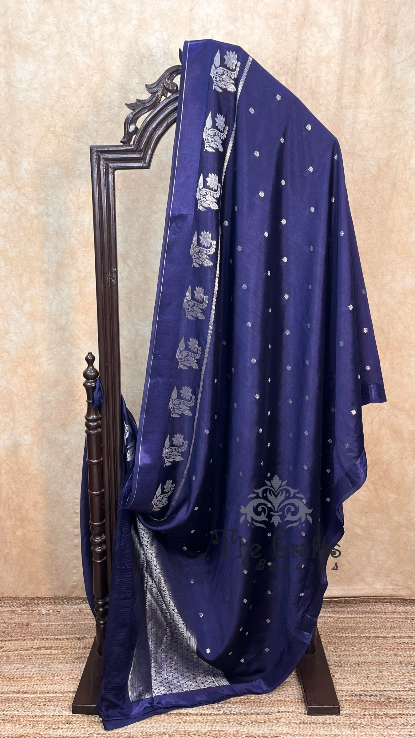Navy Blue Pure Chiniya Silk Banarasi Saree