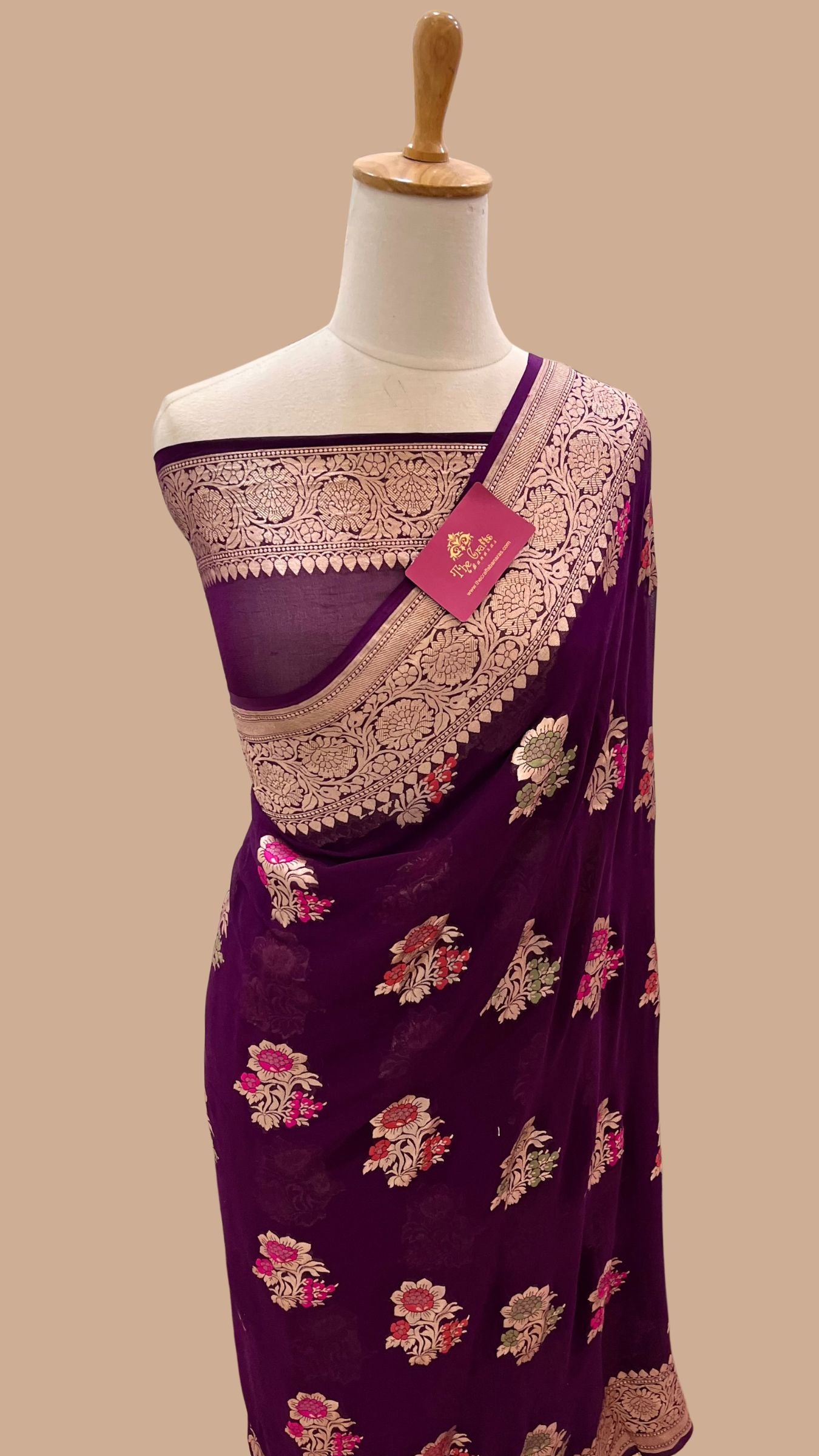 Khaddi Georgette Handloom Banarasi Saree - Jaal with Meenakari