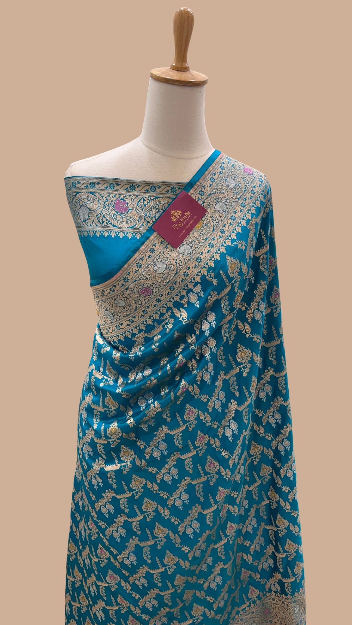 Pure Katan Silk Handloom Banarasi Saree - Jaal With Meenakari