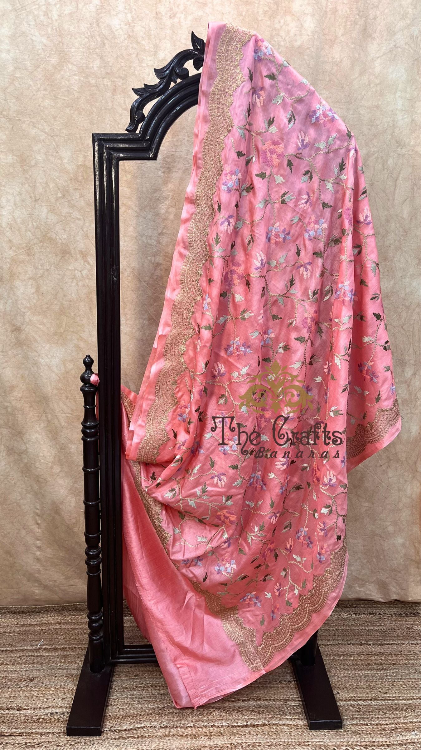 Pure Tussar Silk Chikankari Handloom Banarasi Saree