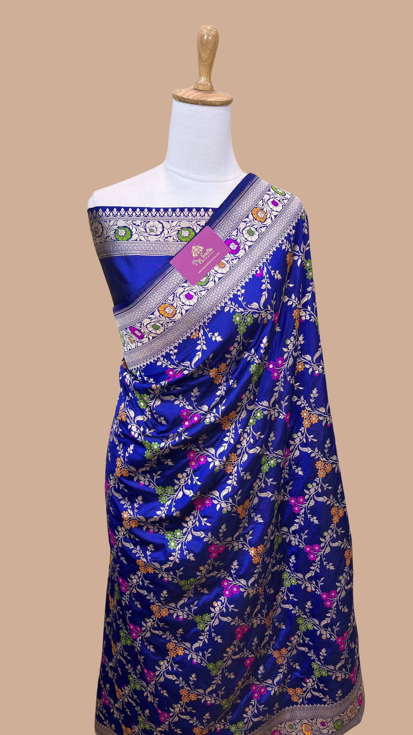 Pure Katan Silk Handloom Banarasi Saree - Jaal With Meenakari