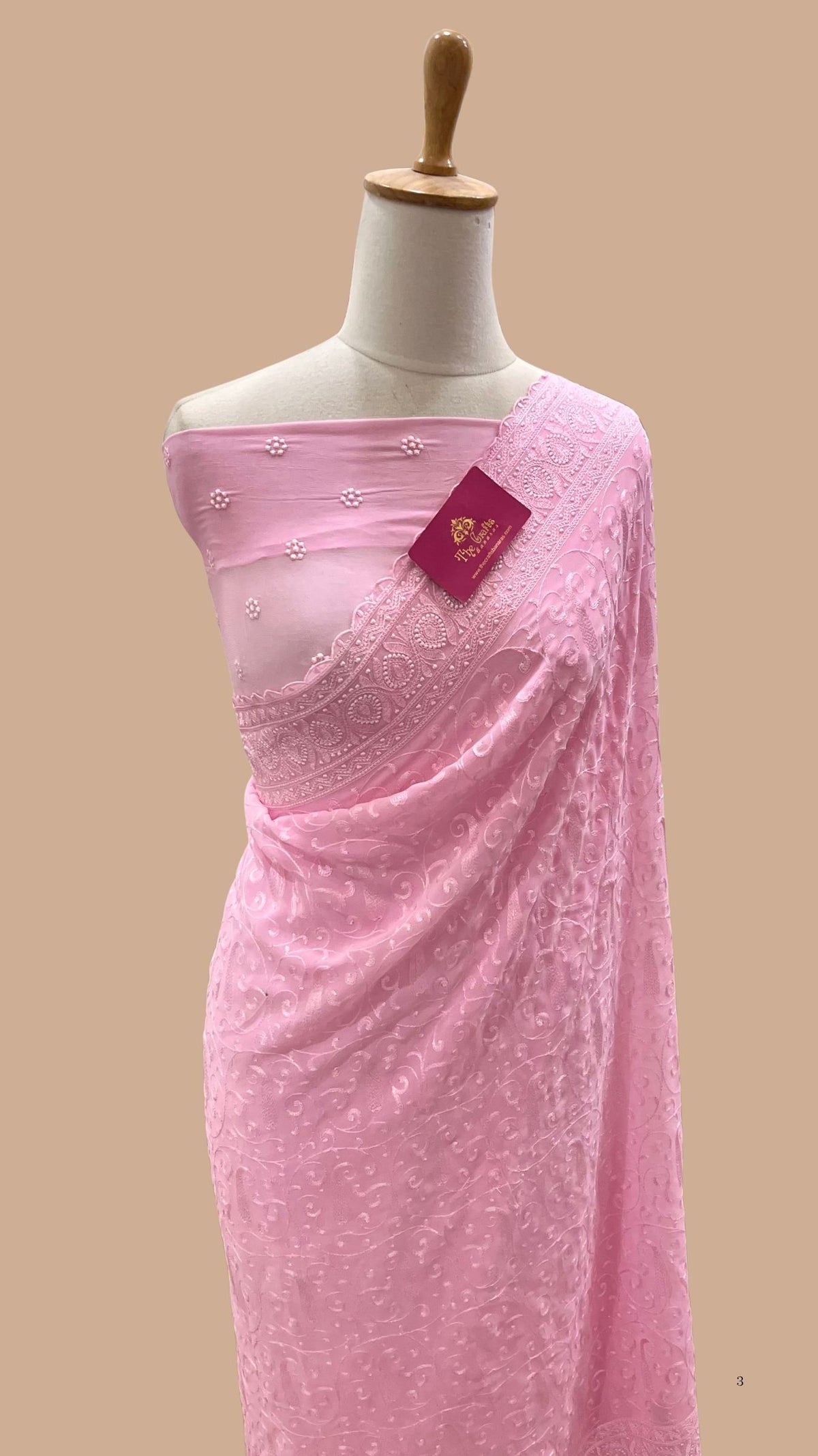 Pure Georgette Chikankari Handloom Banarasi Saree