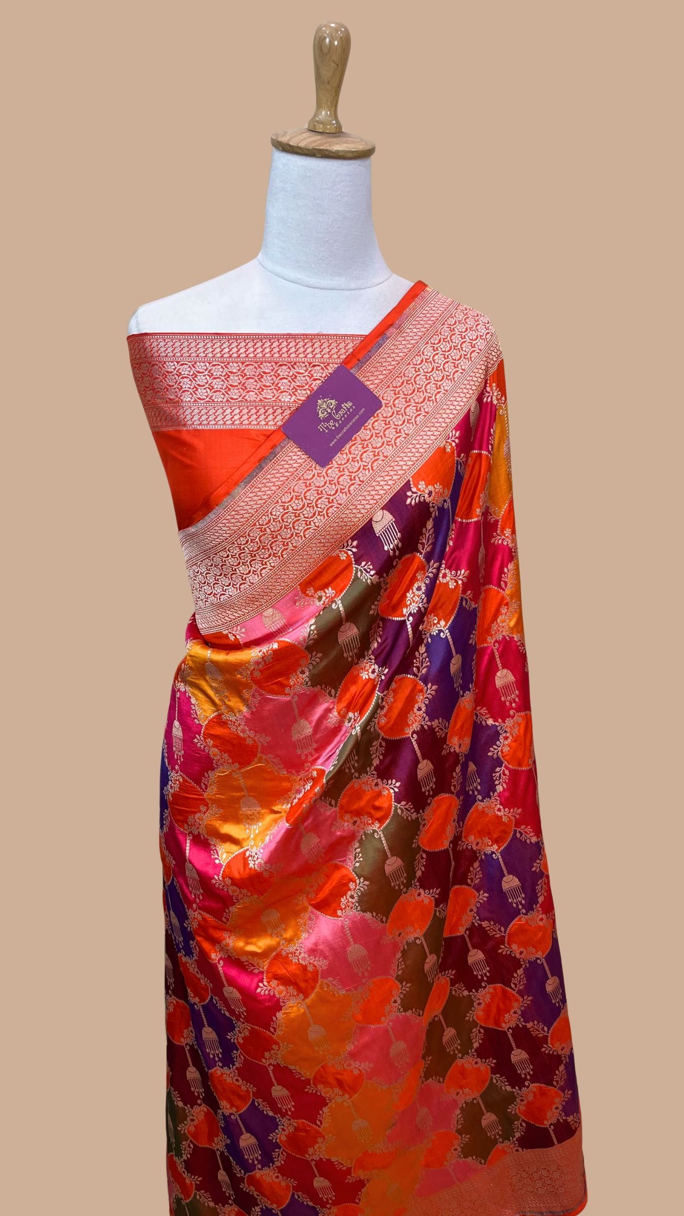 Rangkat Pure Katan Silk Handloom Banarasi Saree - with Jaal Work with meenakari