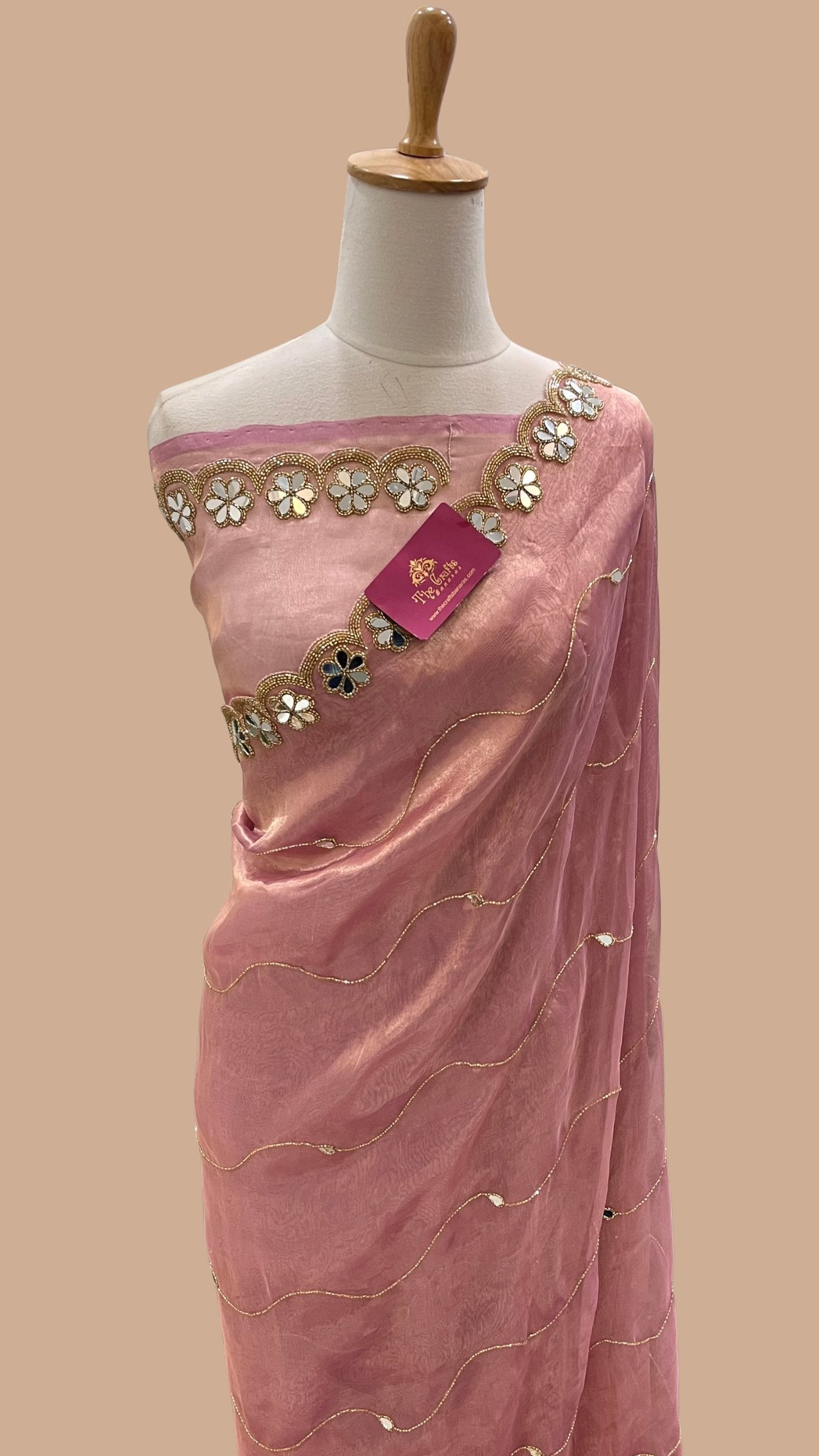Pure Tissue Silk Banarasi Saree - with Mirror, Cut Dana & Scallop Handwork