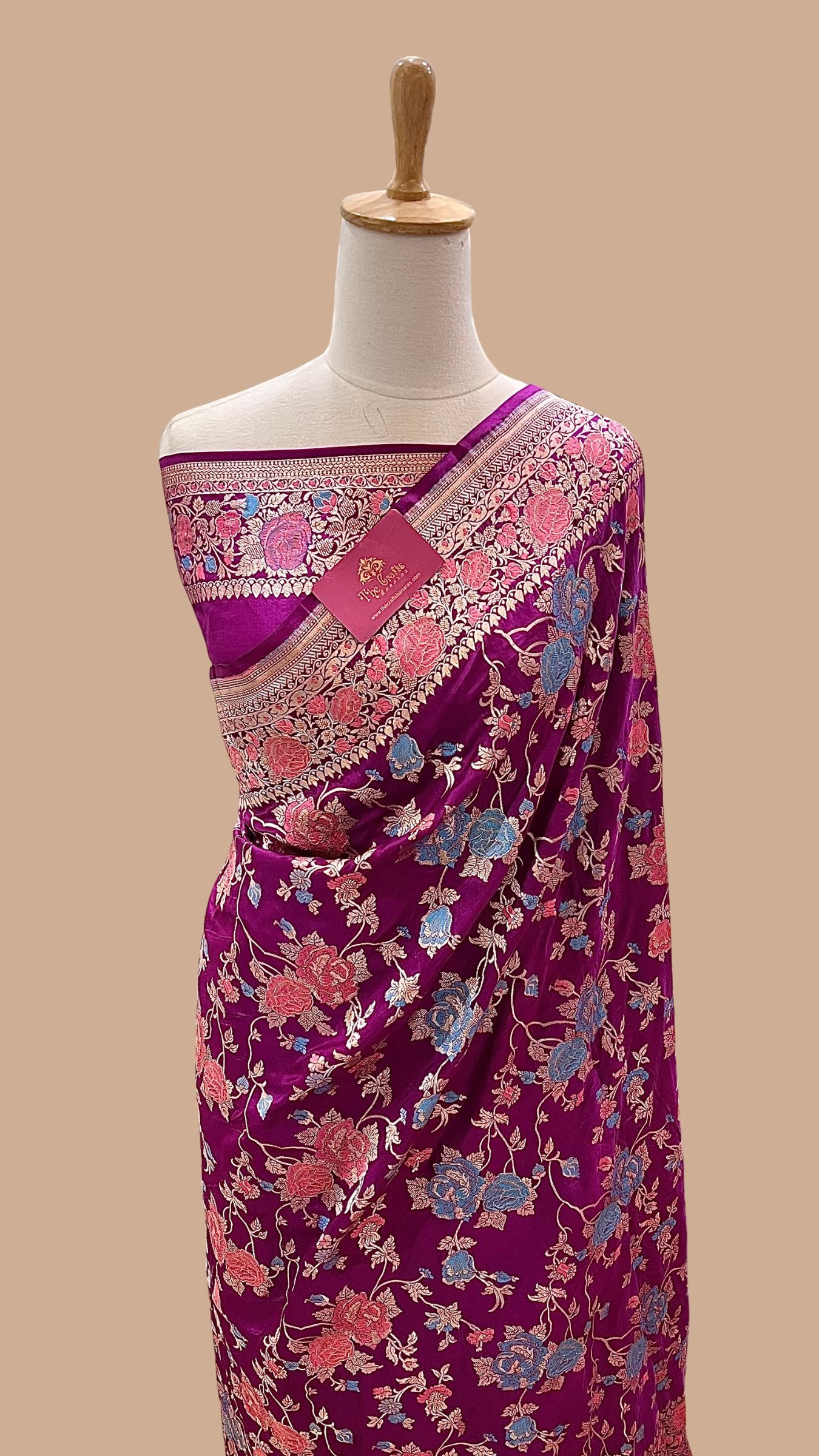 Pure Katan Silk Handloom Banarasi Saree - Jaal with Meenakari