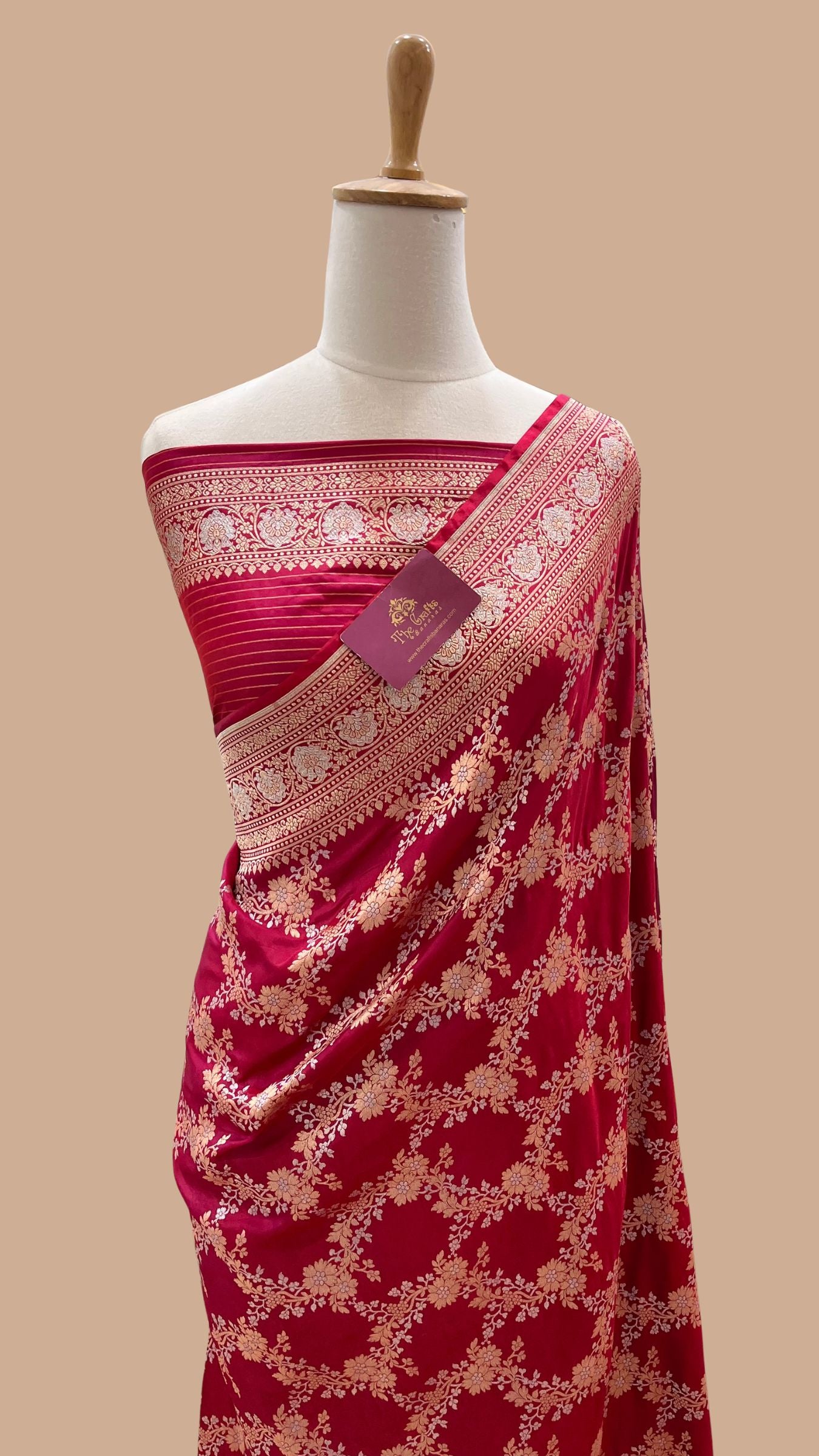 Pure Katan Silk Handloom Banarasi Saree - All Over Sona Rupa Jaal Work