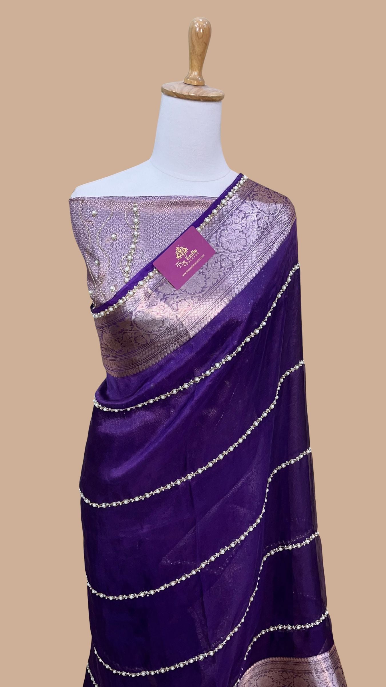 Pure Kora Tissue Silk Banarasi Saree - handwork motifs