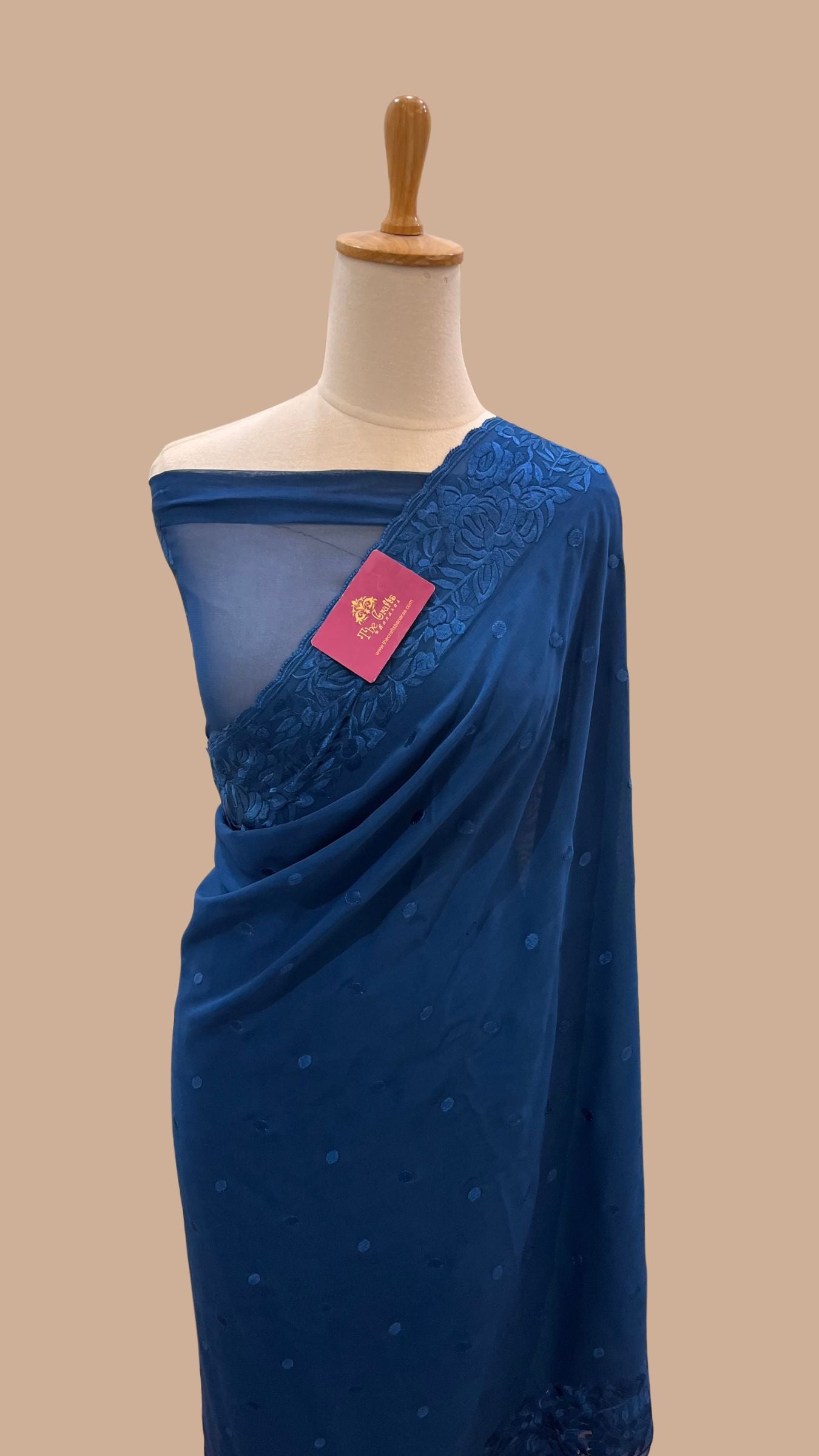 Pure Georgette Chikankari Handloom Banarasi Saree