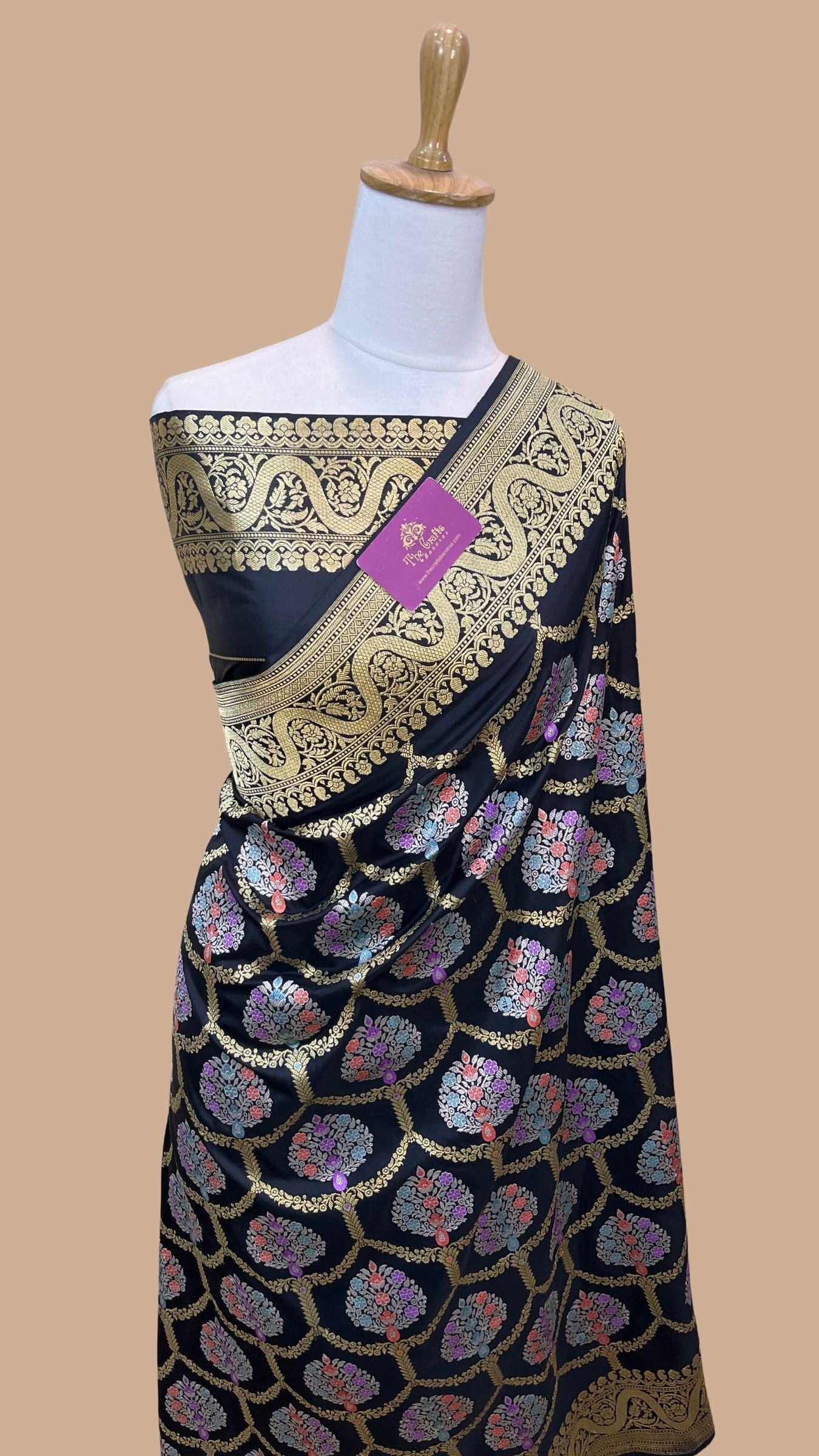 Pure Katan Silk Handloom Banarasi Saree - All Over Kadiyal Multimeena Jangla
