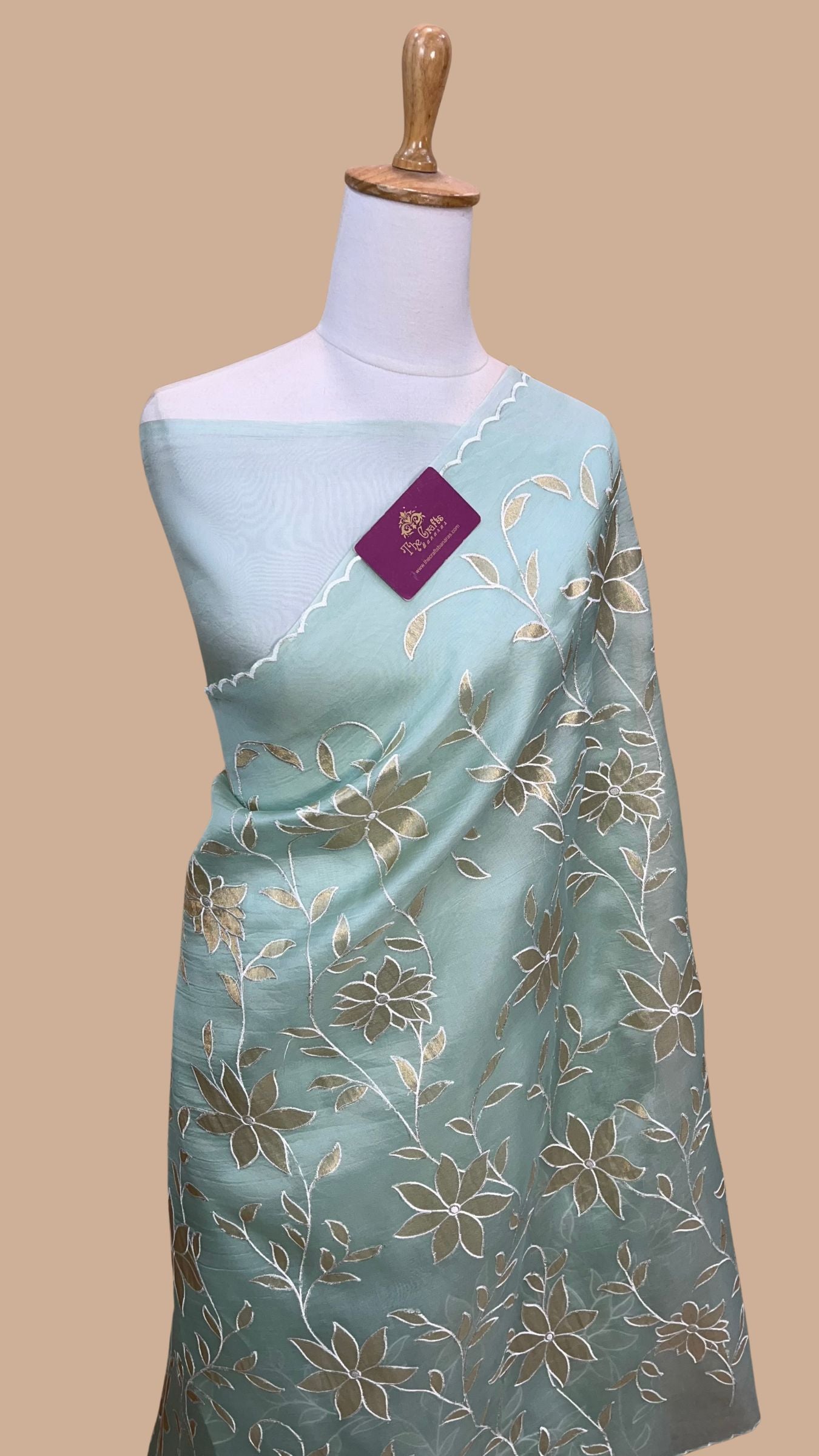 Pure Kora Organza Silk Banarasi Saree - Chikankari all over
