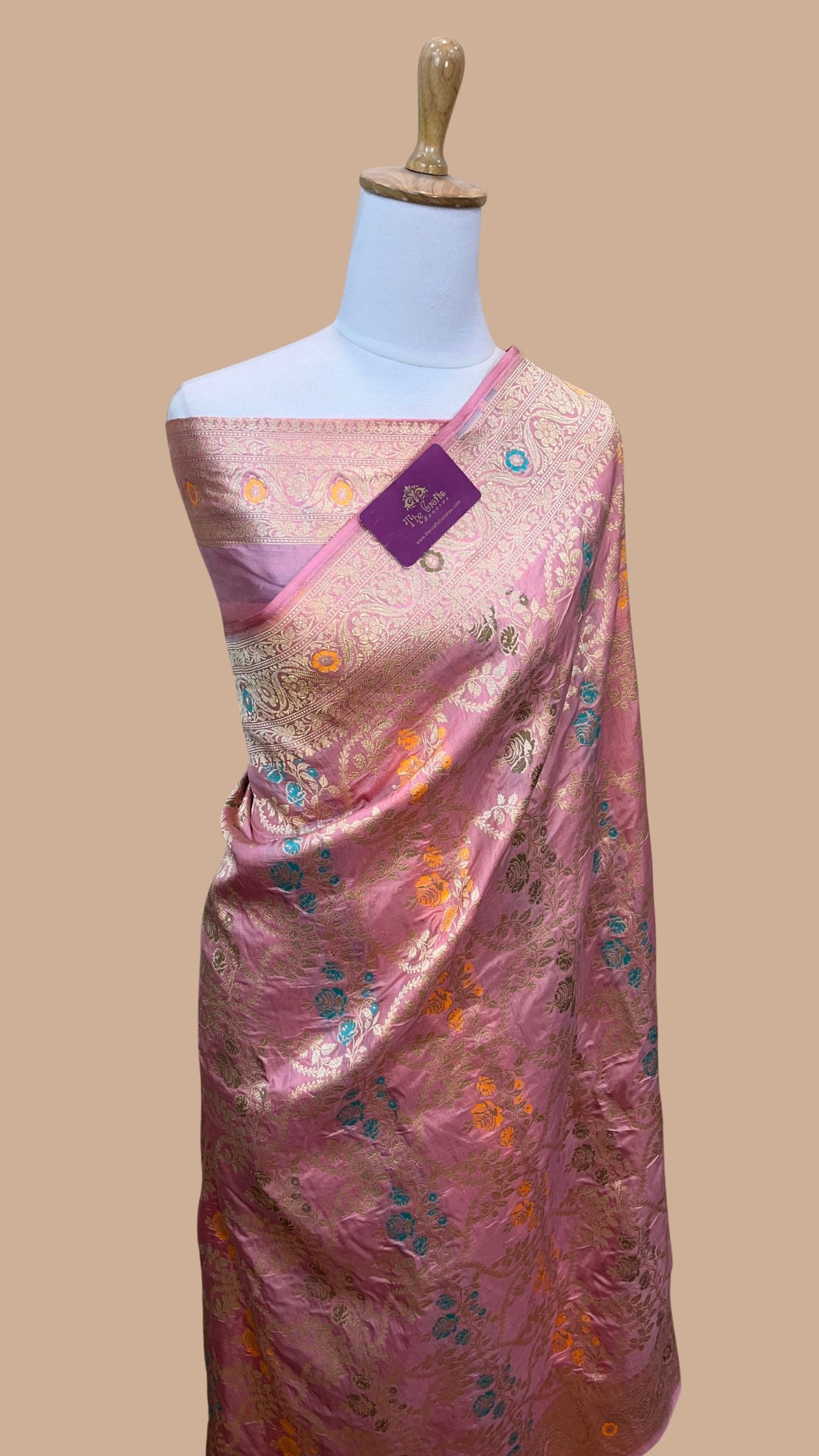 Pure Katan Silk Handloom Banarasi Saree - Jaal With Meenakari