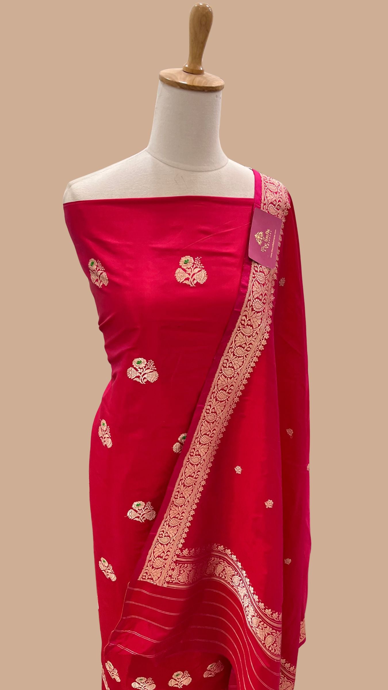 Pure Katan Silk Handloom Banarasi Dress Material - with kadhua motis
