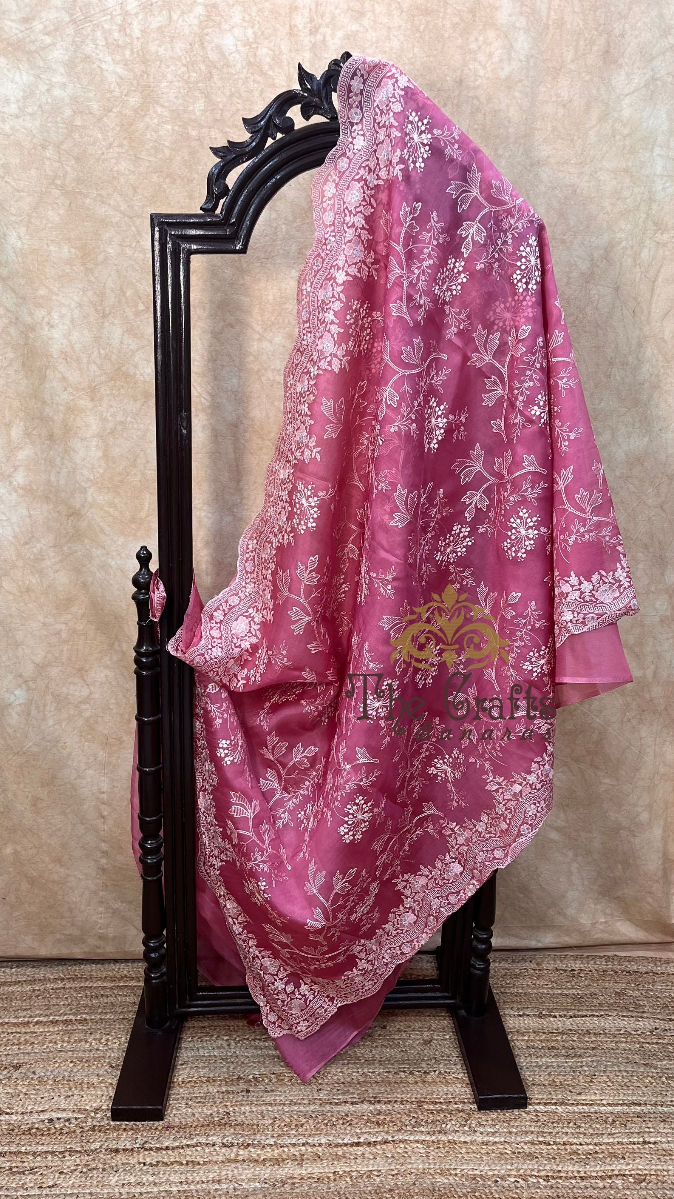 Pure Organza Silk Chikankari Handloom Banarasi Saree