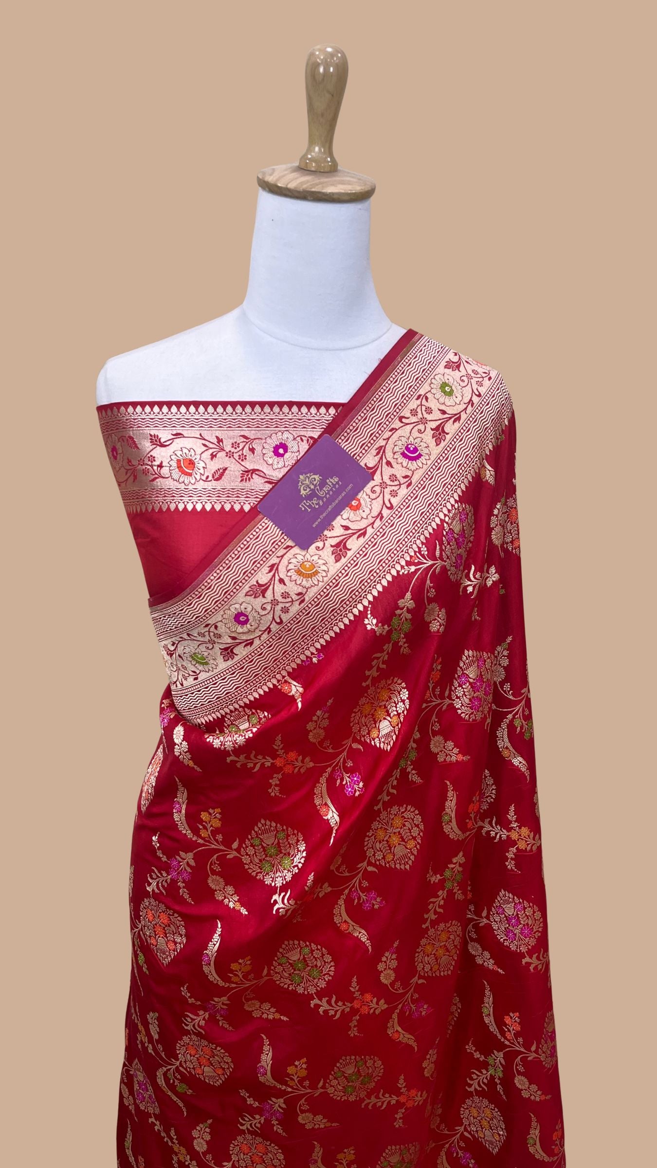 Pure Katan Silk Handloom Banarasi Saree - Jaal With Meenakari