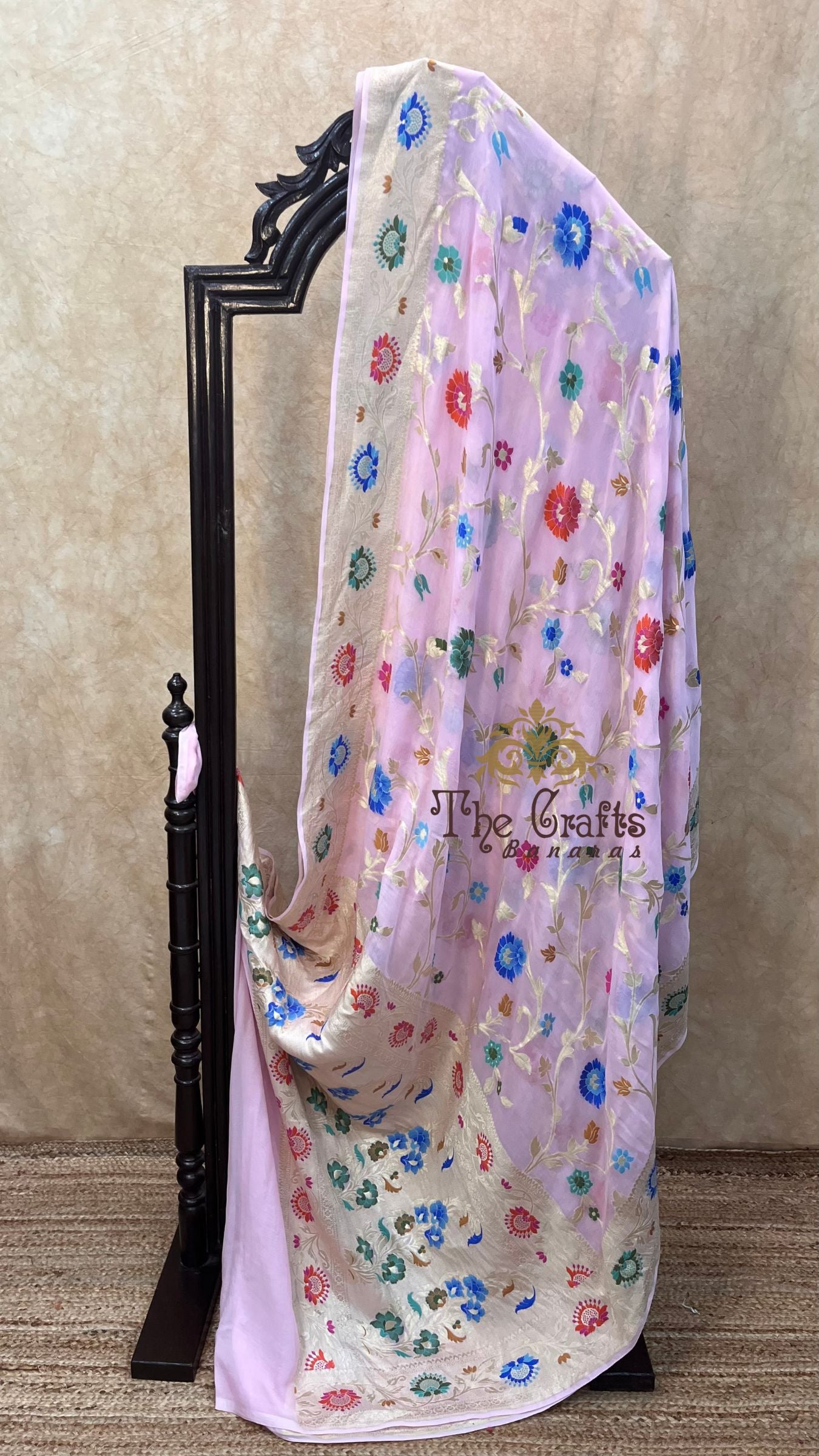 Khaddi Georgette Handloom Banarasi Saree - Jaal with Meenakari