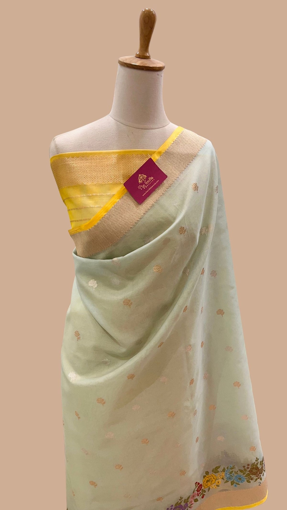 Pure Kora Silk Handloom Banarasi Saree - Kadhua Sona Rupa Bootis with Meenakari Border