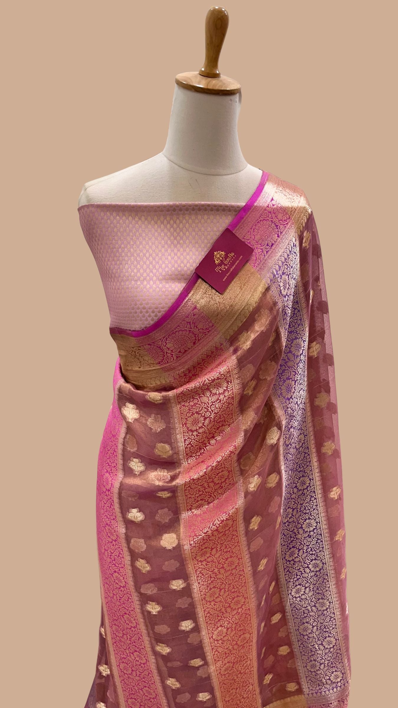 Pure Chiniya Tissue Silk Banarasi Saree - Multicolour Stripe