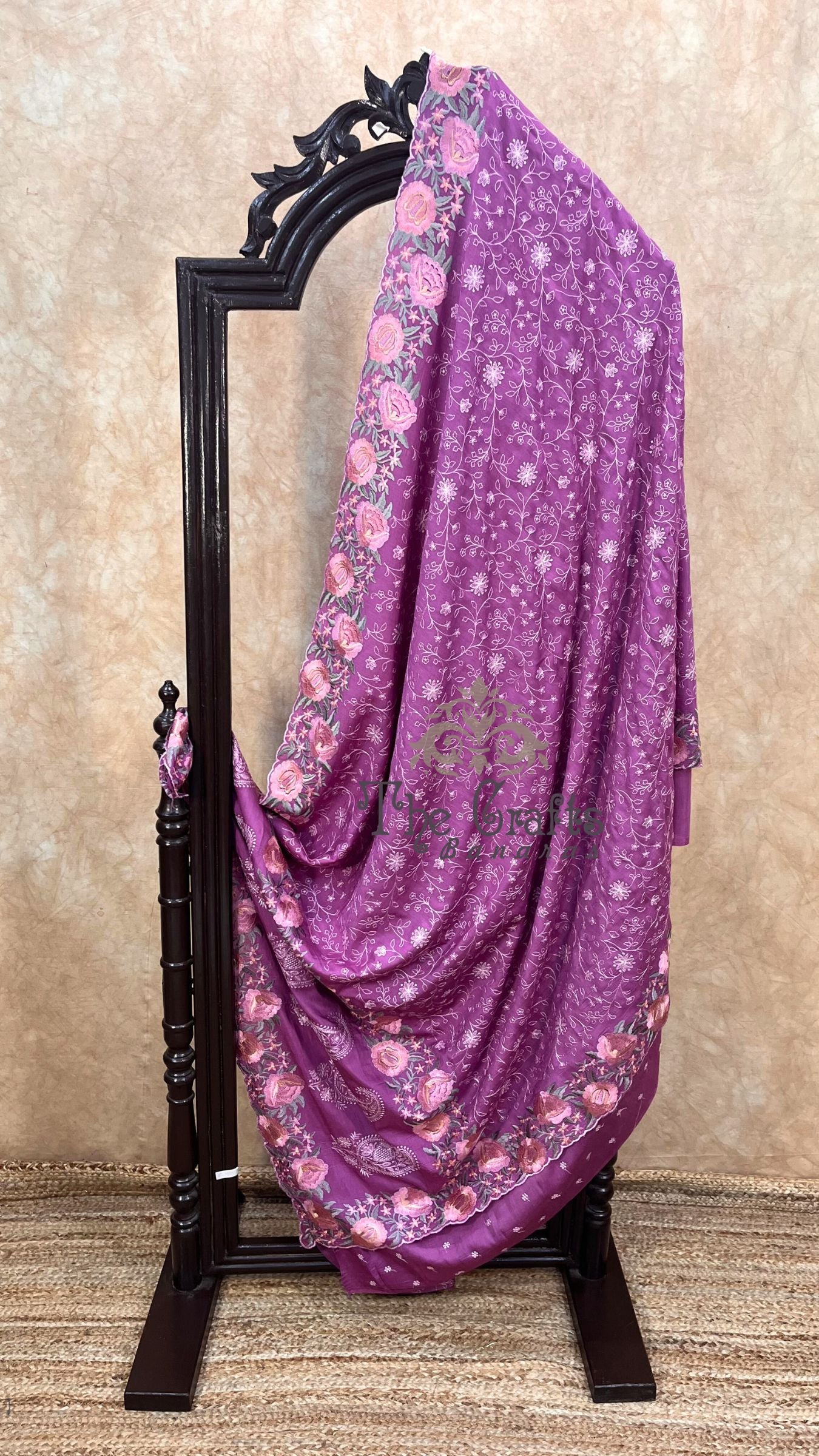 Pure Munga Silk Banarasi Saree - Chikankari all over