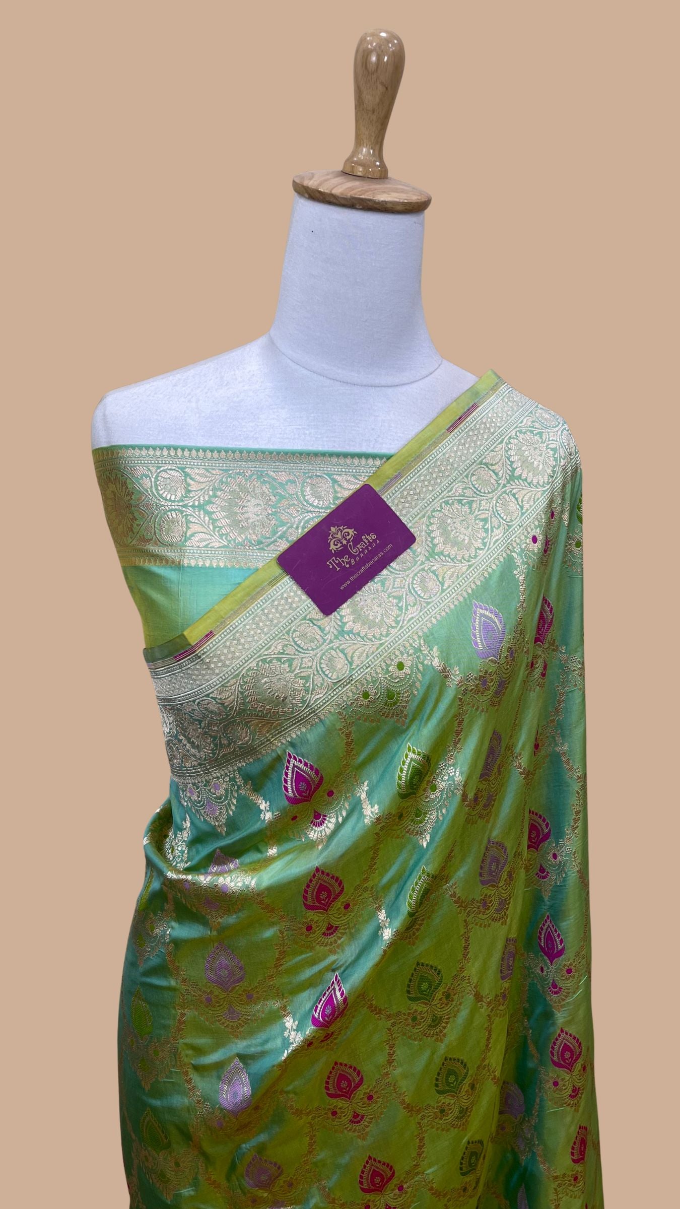 Pure Katan Silk Handloom Banarasi Saree - Jaal With Meenakari