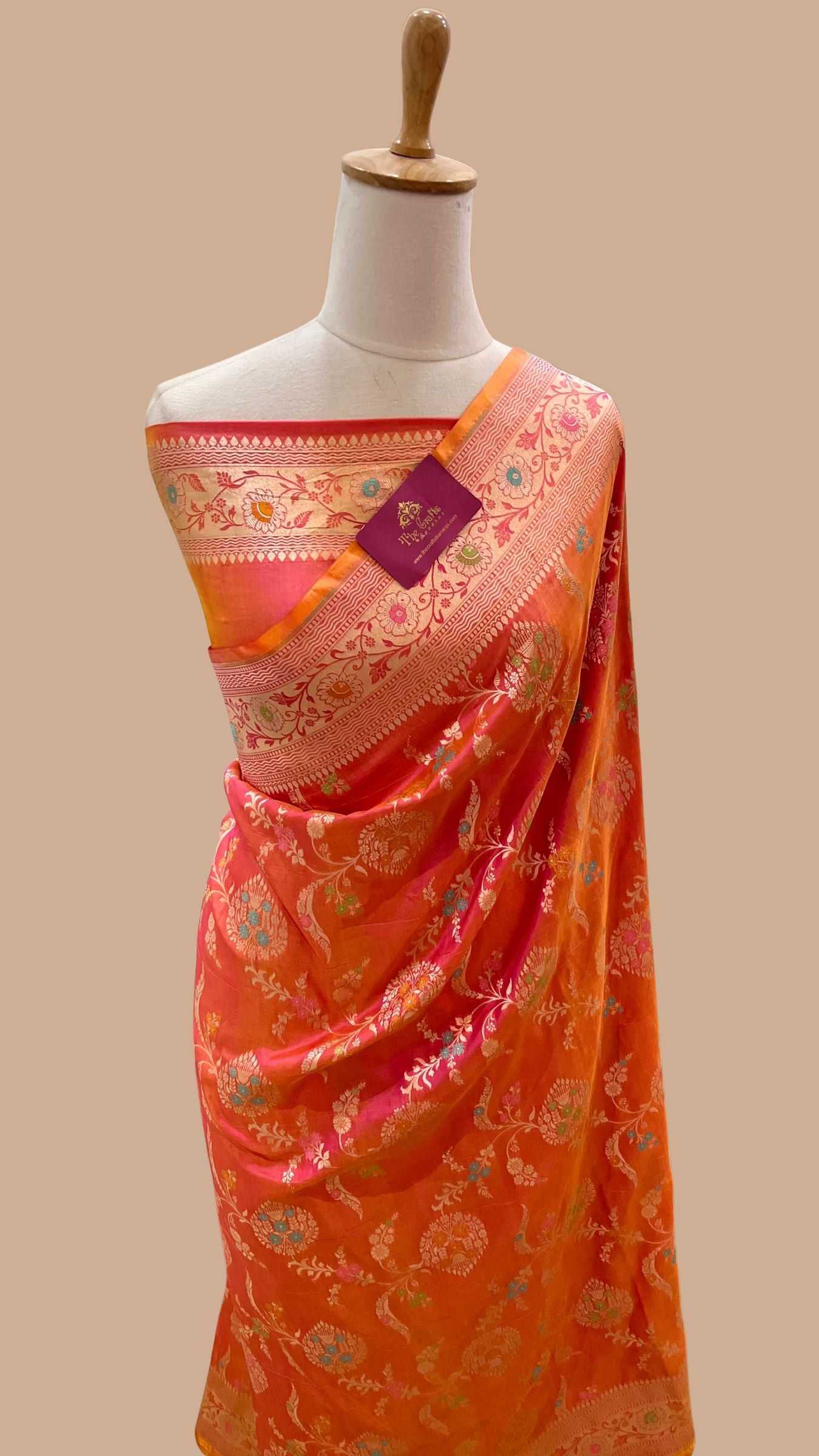 Pure Katan Silk Handloom Banarasi Saree - Jaal Work with Meenakari