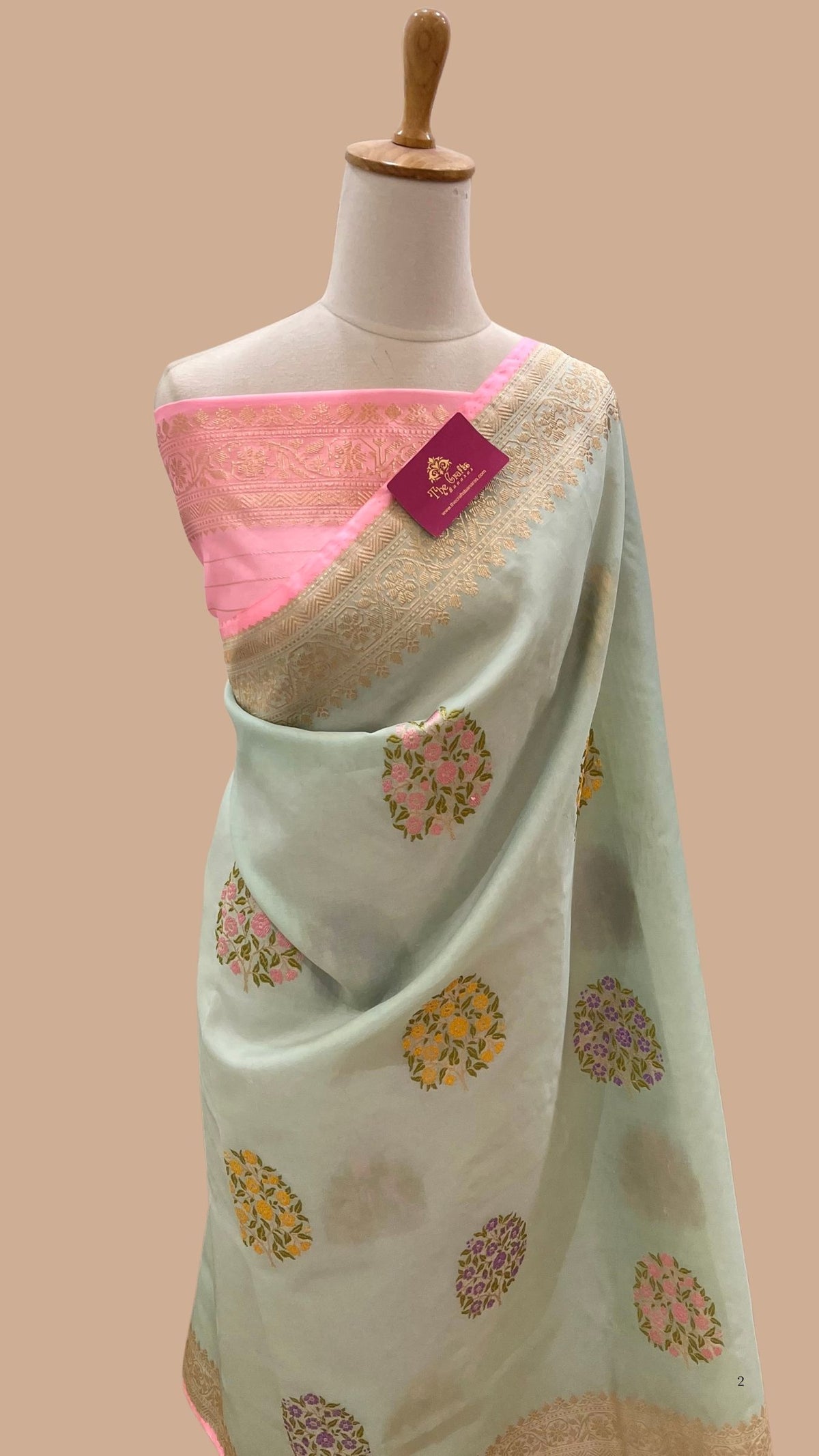 Pure Kora Silk Handloom Banarasi Saree - Kadhua Sona Rupa Bootis with Meenakari Border