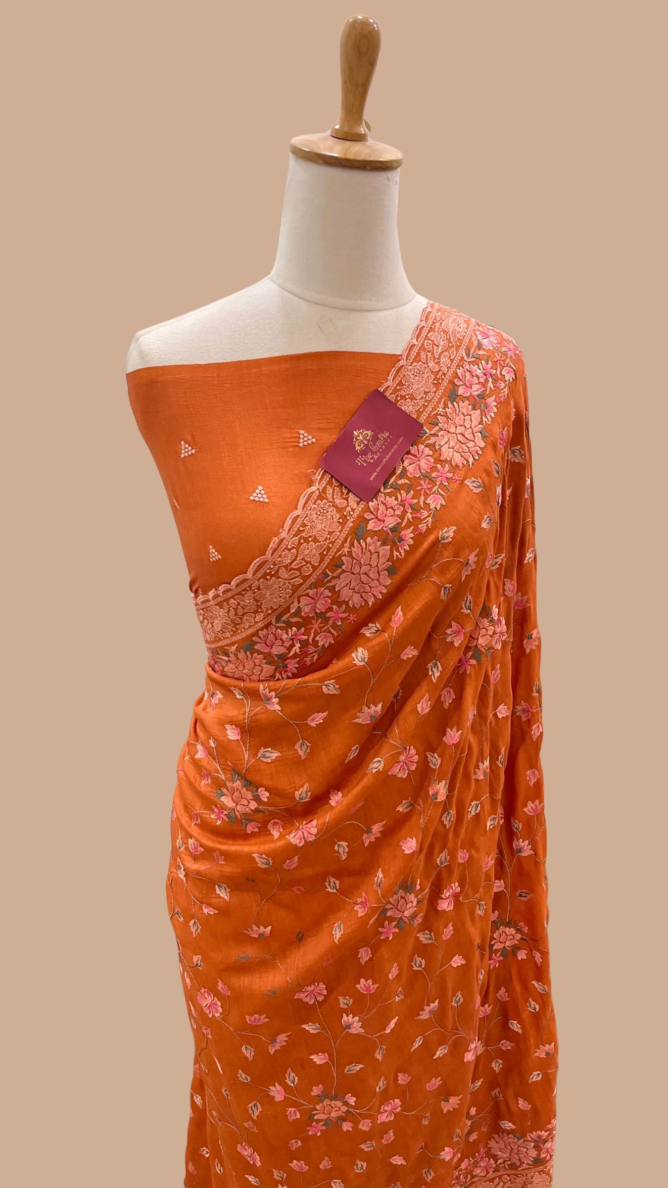 Pure Munga Silk Banarasi Saree - Chikankari all over