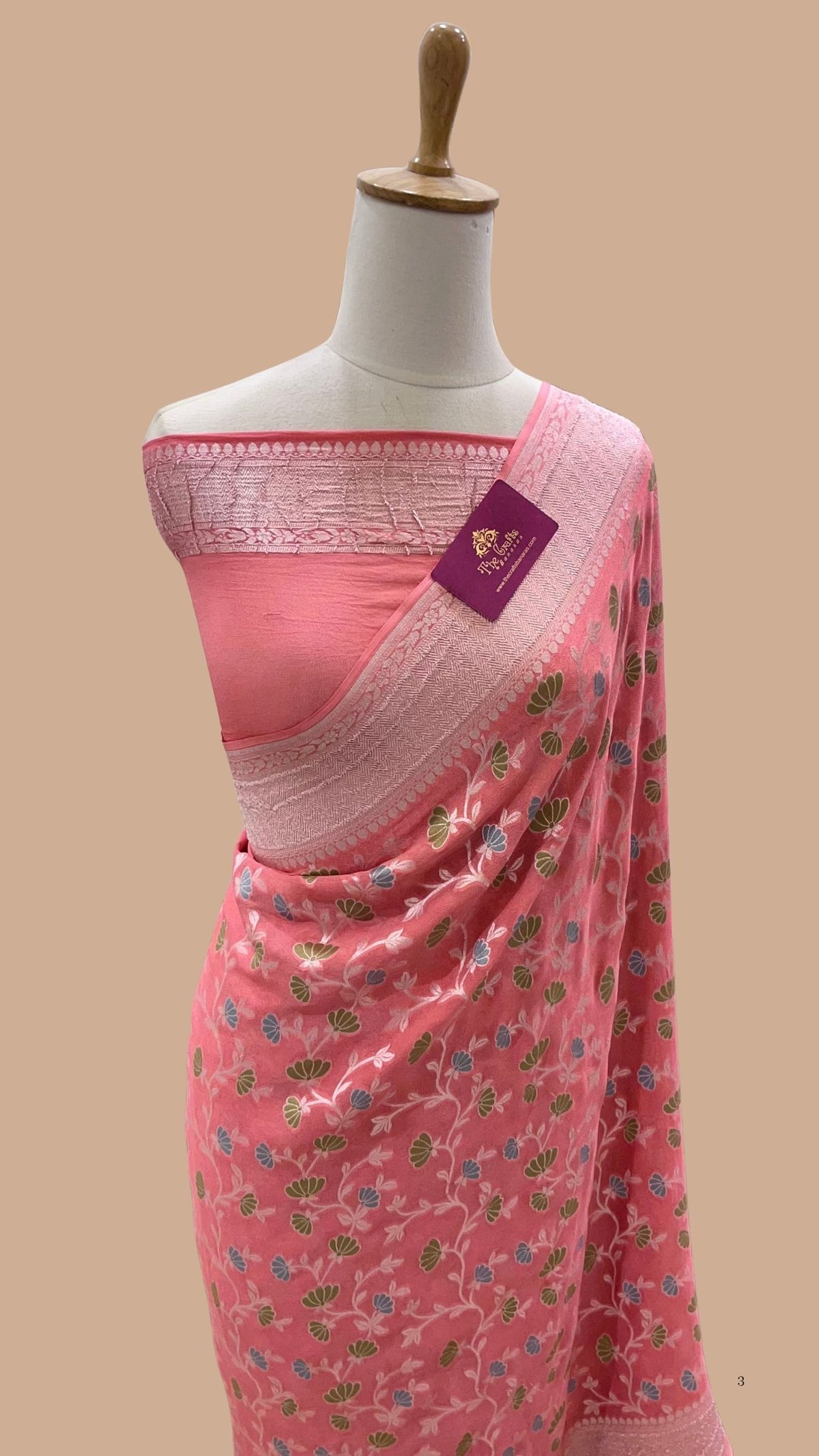 Khaddi Georgette Handloom Banarasi Saree - Jaal with Meenakari