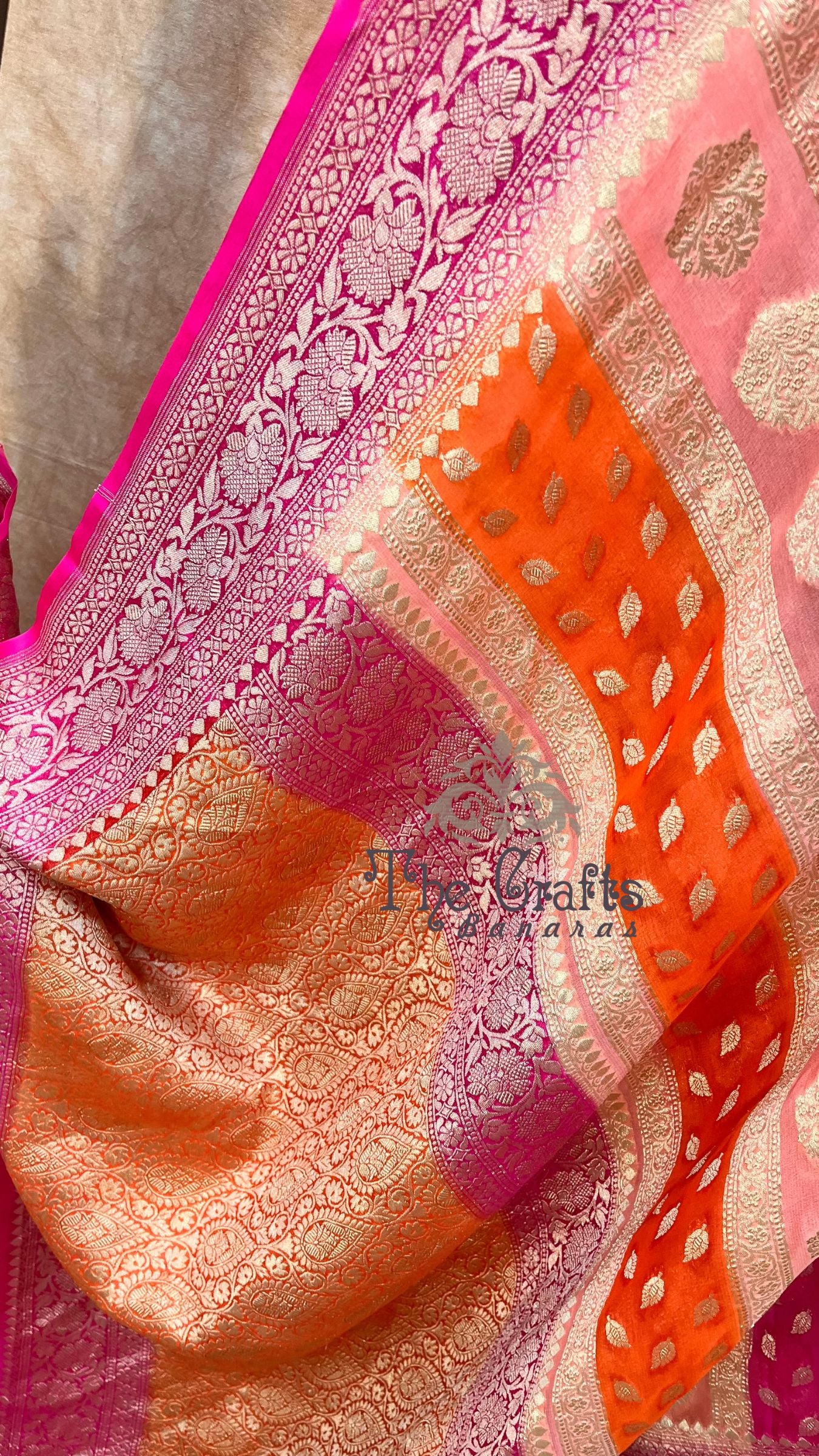 Khaddi Georgette Handloom Banarasi Saree - Water Zari