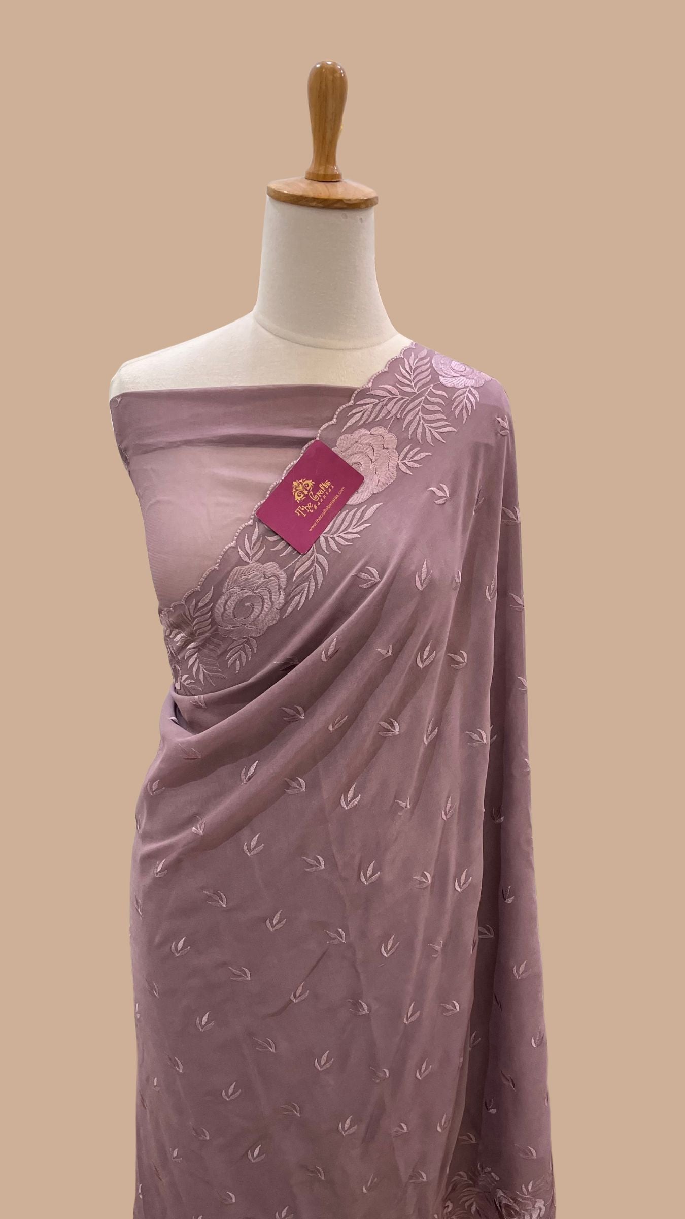 Pure Georgette Chikankari Handloom Banarasi Saree